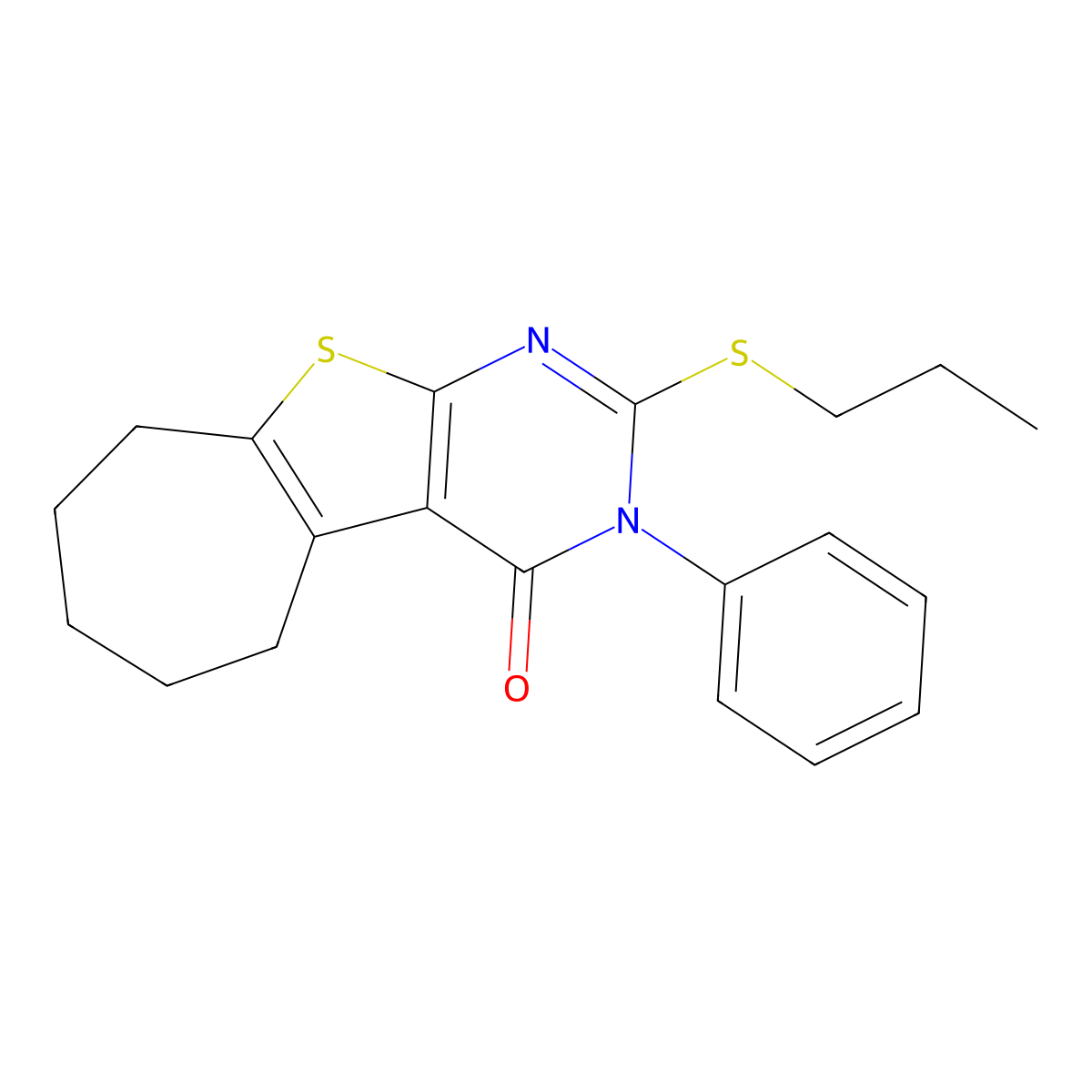 3-phenyl-2-(propylsulfanyl)-3,5,6,7,8,9-hexahydro-4H-cyclohepta[4,5]thieno[2,3-d]pyrimidin-4-one molecular structure, CAS 351160-93-5