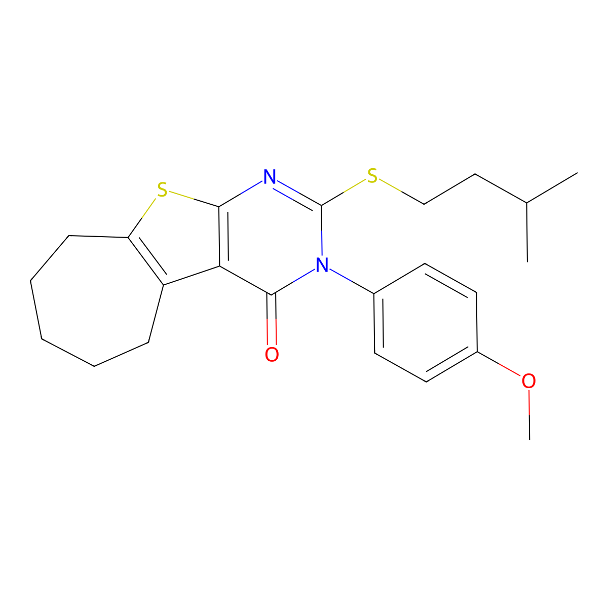 2-(isopentylsulfanyl)-3-(4-methoxyphenyl)-3,5,6,7,8,9-hexahydro-4H-cyclohepta[4,5]thieno[2,3-d]pyrimidin-4-one molecular structure, CAS 351160-99-1