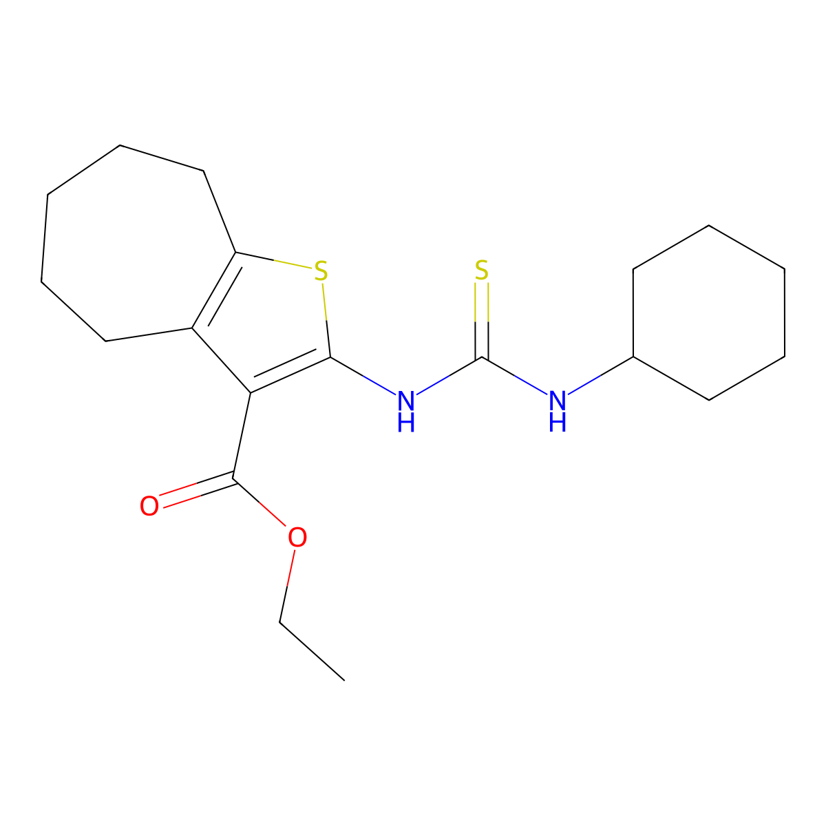 ethyl 2-{[(cyclohexylamino)carbothioyl]amino}-5,6,7,8-tetrahydro-4H-cyclohepta[b]thiophene-3-carboxylate molecular structure, CAS 351161-01-8