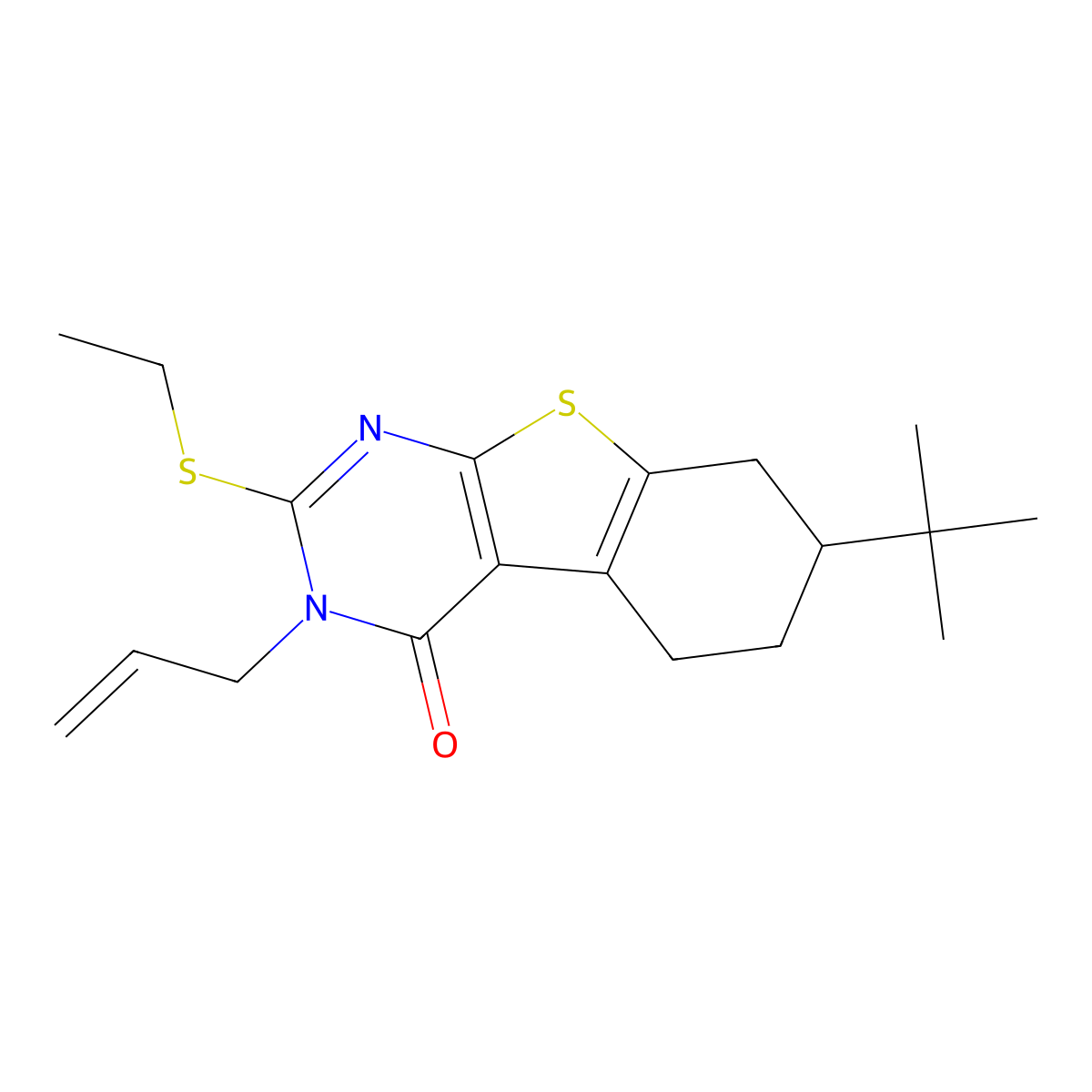 7-Tert-butyl-2-ethylsulfanyl-3-prop-2-enyl-5,6,7,8-tetrahydro-[1]benzothiolo[2,3-d]pyrimidin-4-one molecular structure, CAS 351161-03-0