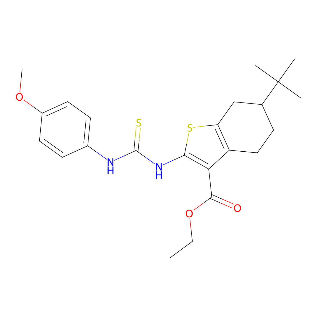 Ethyl 6-tert-butyl-2-{[(4-methoxyanilino)carbothioyl]amino}-4,5,6,7-tetrahydro-1-benzothiophene-3-carboxylate molecular structure, CAS 351161-13-2