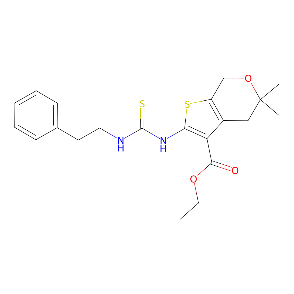 ethyl 5,5-dimethyl-2-({[(2-phenylethyl)amino]carbothioyl}amino)-4,7-dihydro-5H-thieno[2,3-c]pyran-3-carboxylate molecular structure, CAS 351161-21-2
