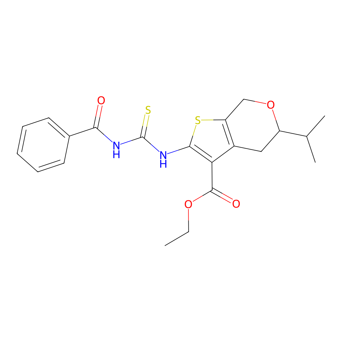 ethyl 2-(benzoylcarbamothioylamino)-5-propan-2-yl-5,7-dihydro-4H-thieno[2,3-c]pyran-3-carboxylate molecular structure, CAS 351161-32-5