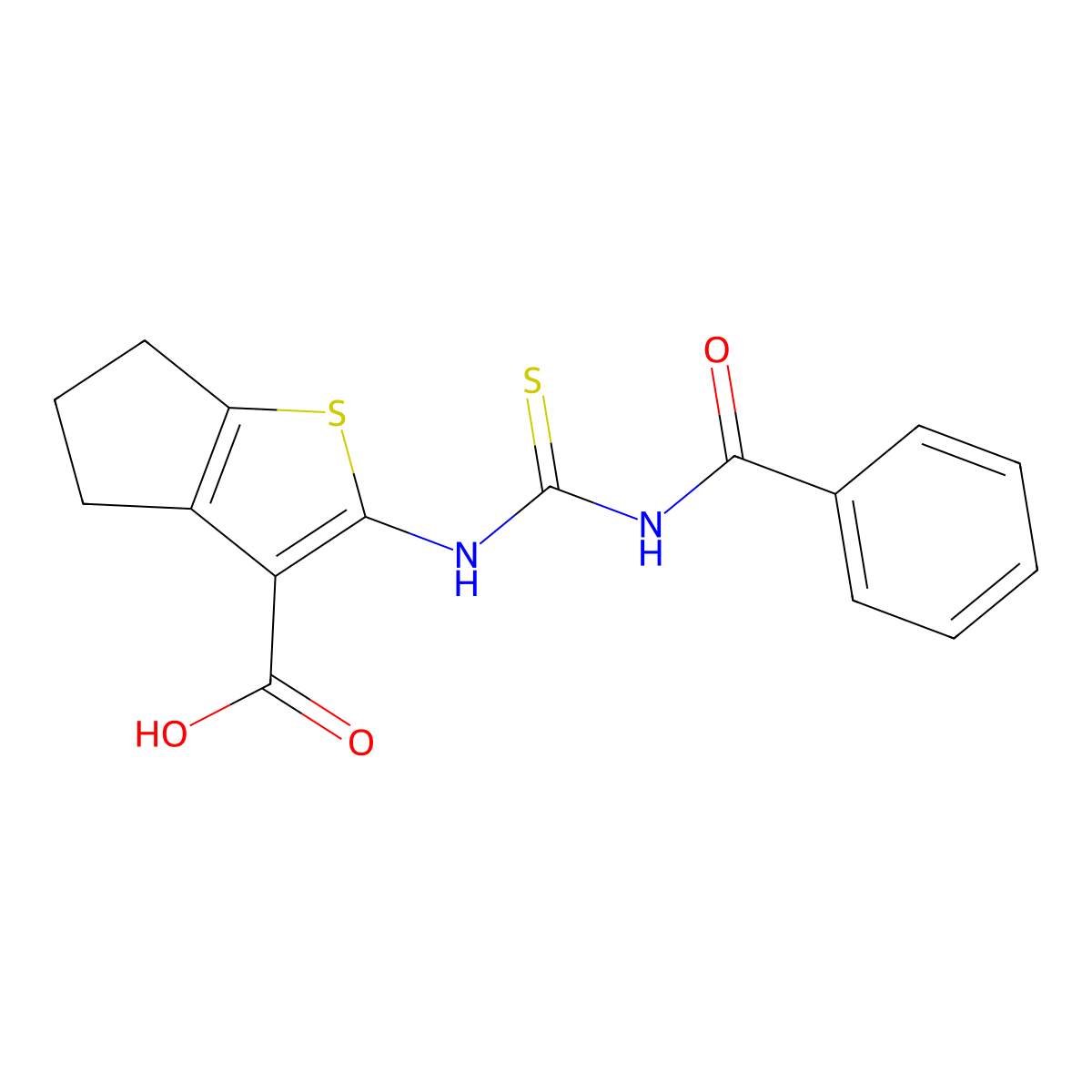 2-{[(benzoylamino)carbothioyl]amino}-5,6-dihydro-4H-cyclopenta[b]thiophene-3-carboxylic acid molecular structure, CAS 351161-35-8