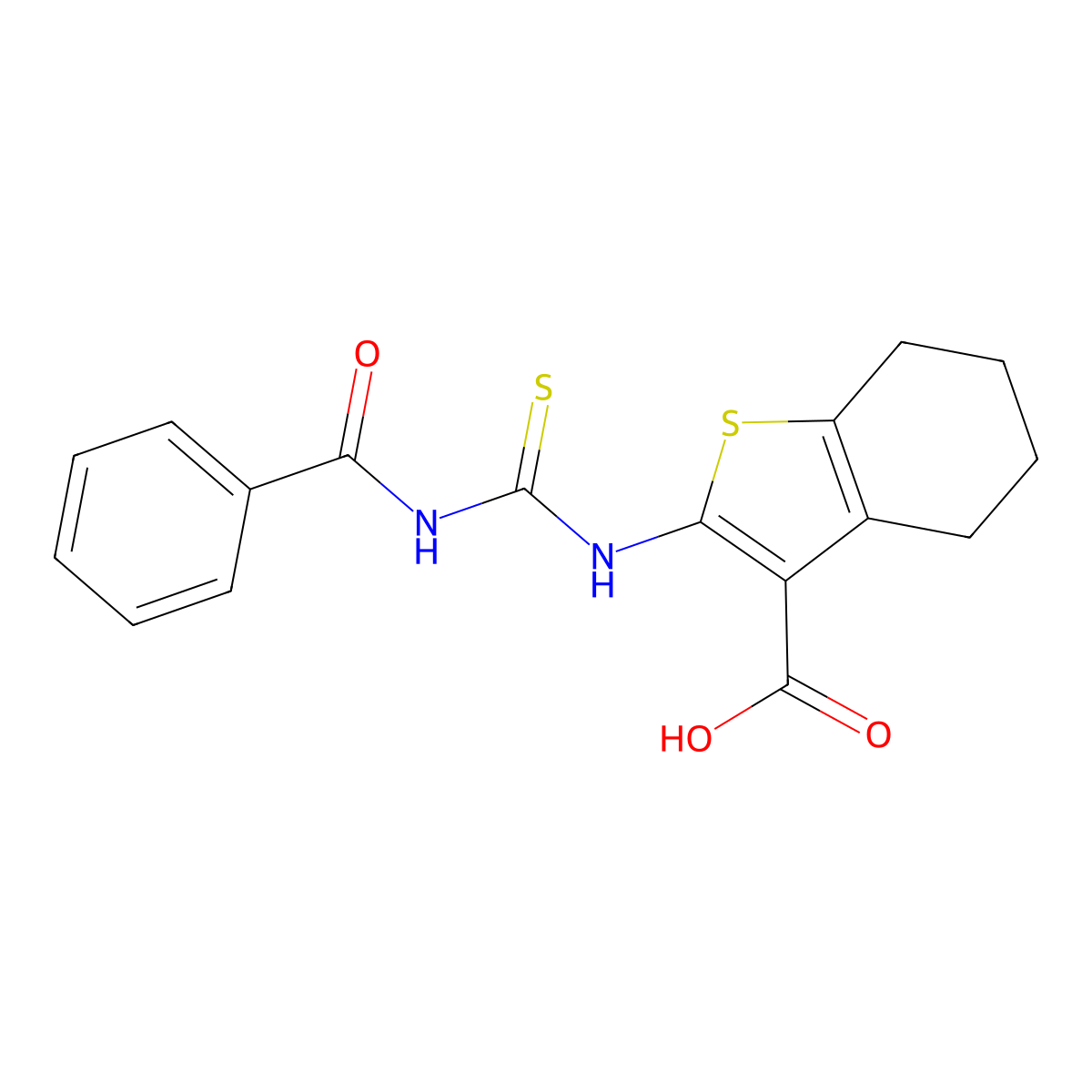 2-(Benzoylcarbamothioylamino)-4,5,6,7-tetrahydro-1-benzothiophene-3-carboxylic acid molecular structure, CAS 351161-41-6