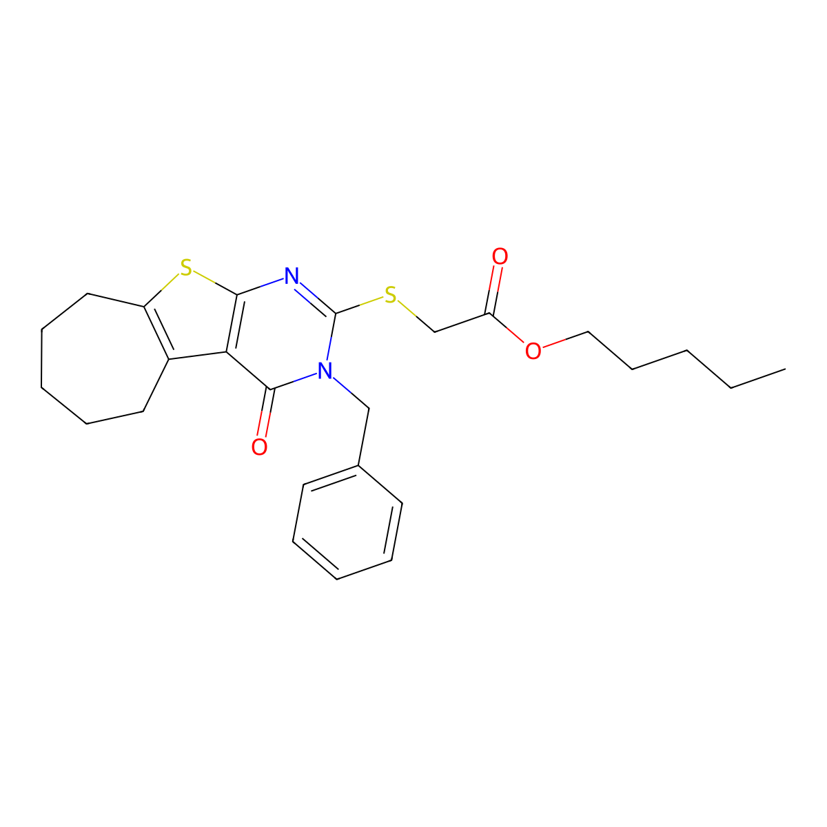 pentyl 2-((3-benzyl-4-oxo-4,5,6,7,8,9-hexahydro-3H-cyclohepta[4,5]thieno[2,3-d]pyrimidin-2-yl)thio)acetate molecular structure, CAS 351161-50-7