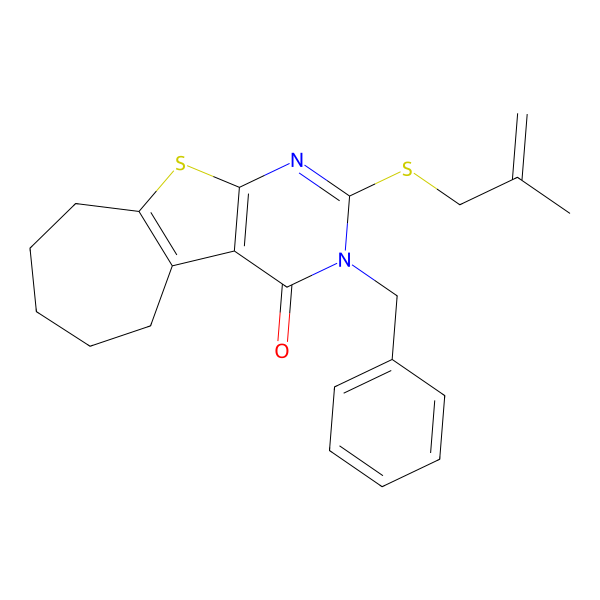 3-benzyl-2-(2-methylprop-2-enylsulfanyl)-6,7,8,9-tetrahydro-5H-cyclohepta[2,3]thieno[2,4-b]pyrimidin-4-one molecular structure, CAS 351161-53-0