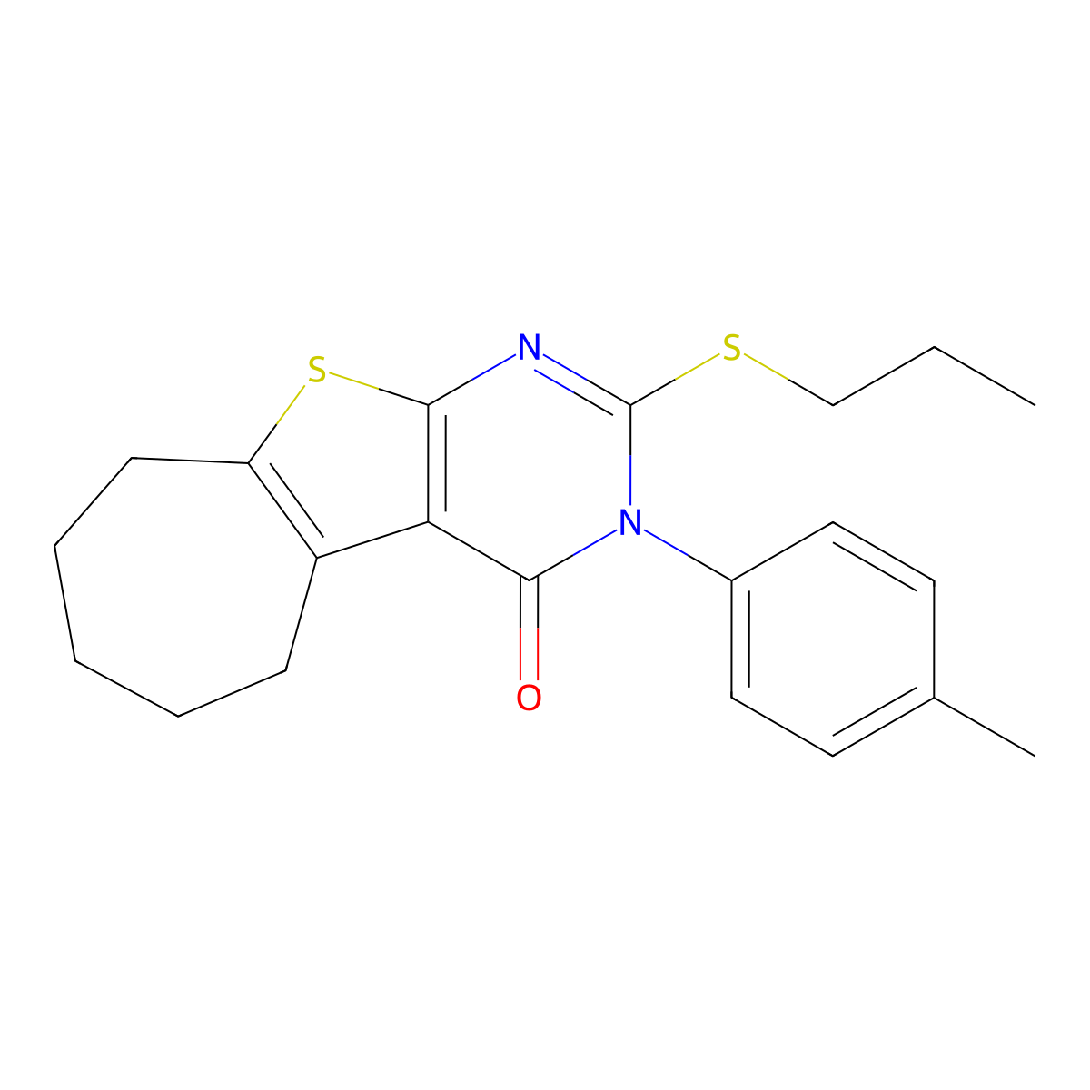 3-(4-methylphenyl)-2-(propylsulfanyl)-3,5,6,7,8,9-hexahydro-4H-cyclohepta[4,5]thieno[2,3-d]pyrimidin-4-one molecular structure, CAS 351161-57-4