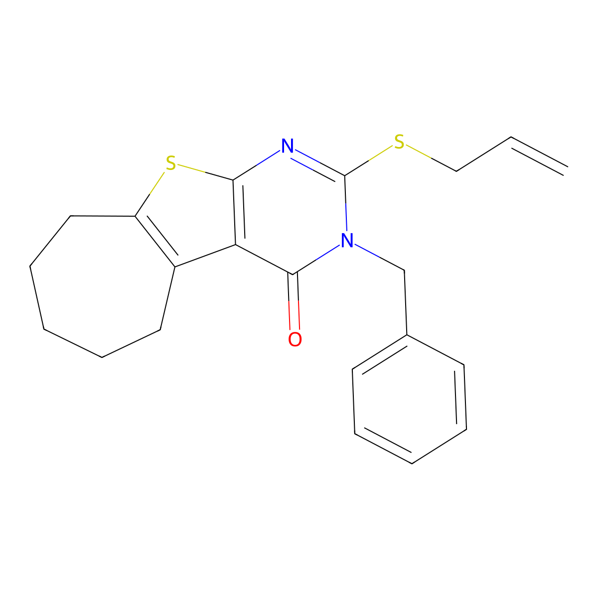 2-(allylthio)-3-benzyl-6,7,8,9-tetrahydro-3H-cyclohepta[4,5]thieno[2,3-d]pyrimidin-4(5H)-one molecular structure, CAS 351161-62-1
