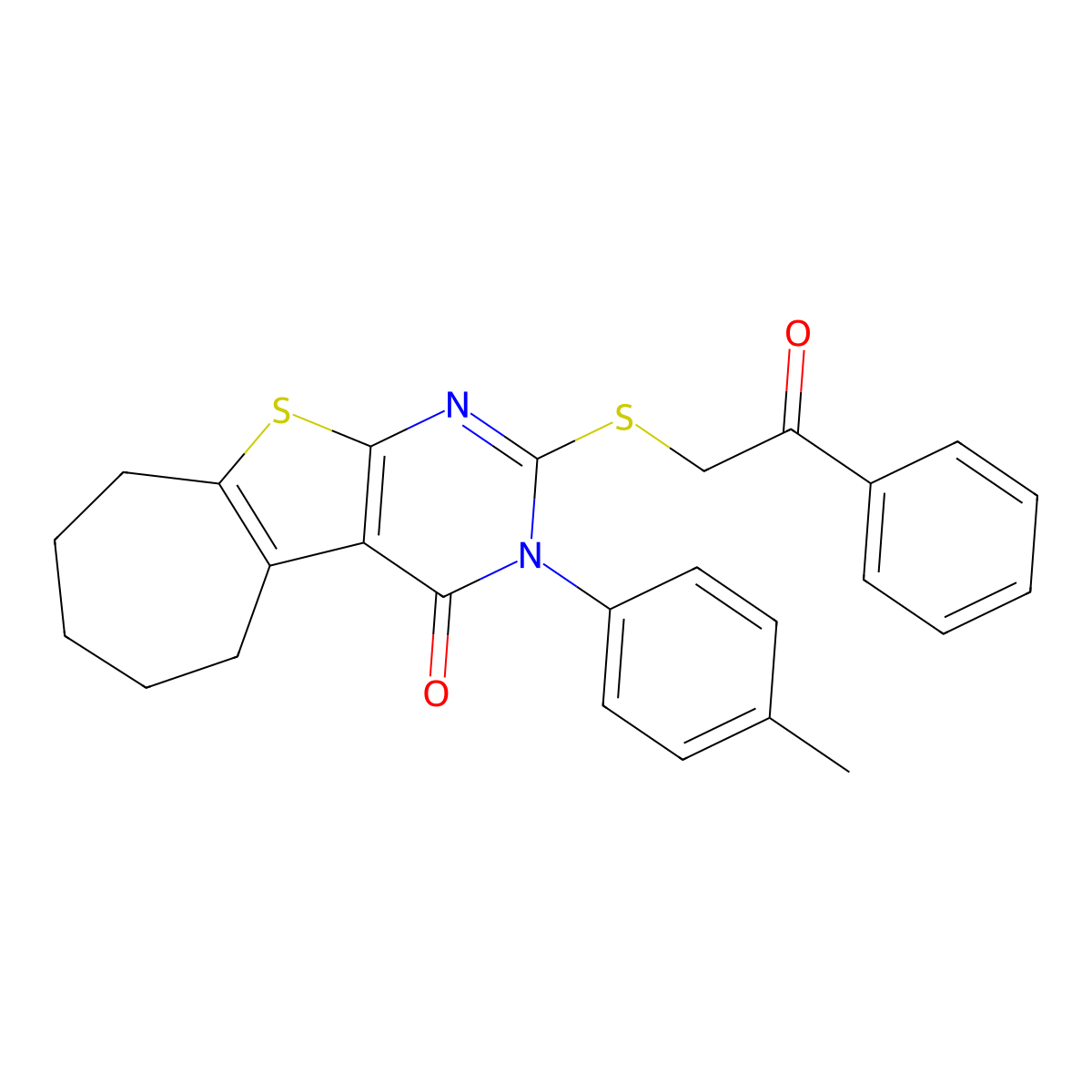 3-(4-methylphenyl)-2-[(2-oxo-2-phenylethyl)sulfanyl]-3,5,6,7,8,9-hexahydro-4H-cyclohepta[4,5]thieno[2,3-d]pyrimidin-4-one molecular structure, CAS 351161-64-3