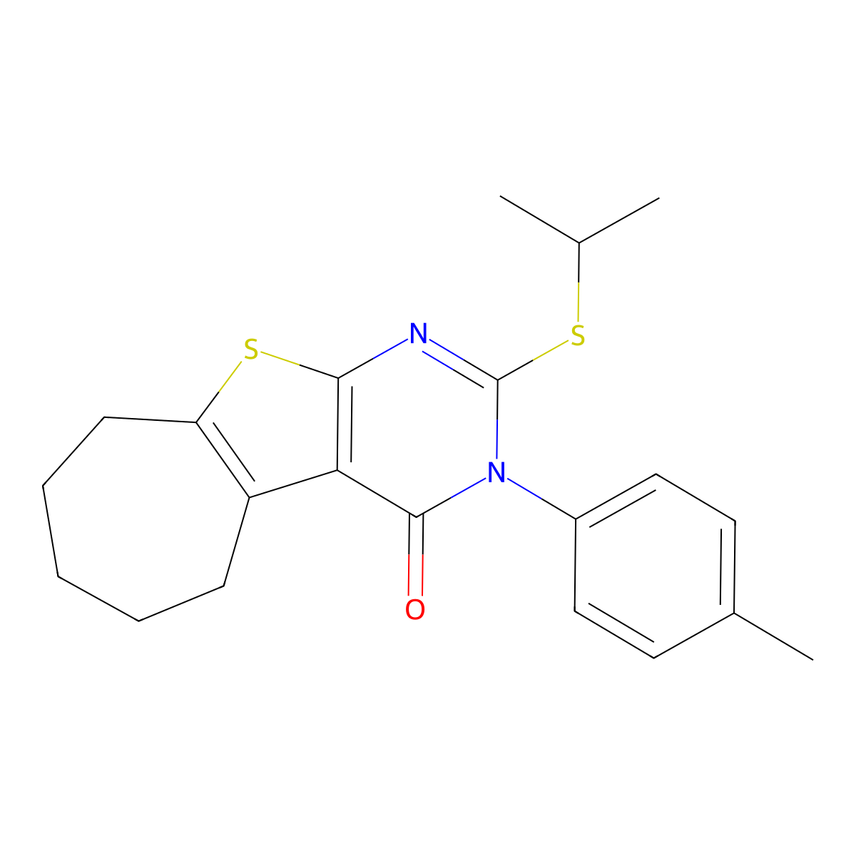 2-(isopropylsulfanyl)-3-(4-methylphenyl)-3,5,6,7,8,9-hexahydro-4H-cyclohepta[4,5]thieno[2,3-d]pyrimidin-4-one molecular structure, CAS 351161-66-5
