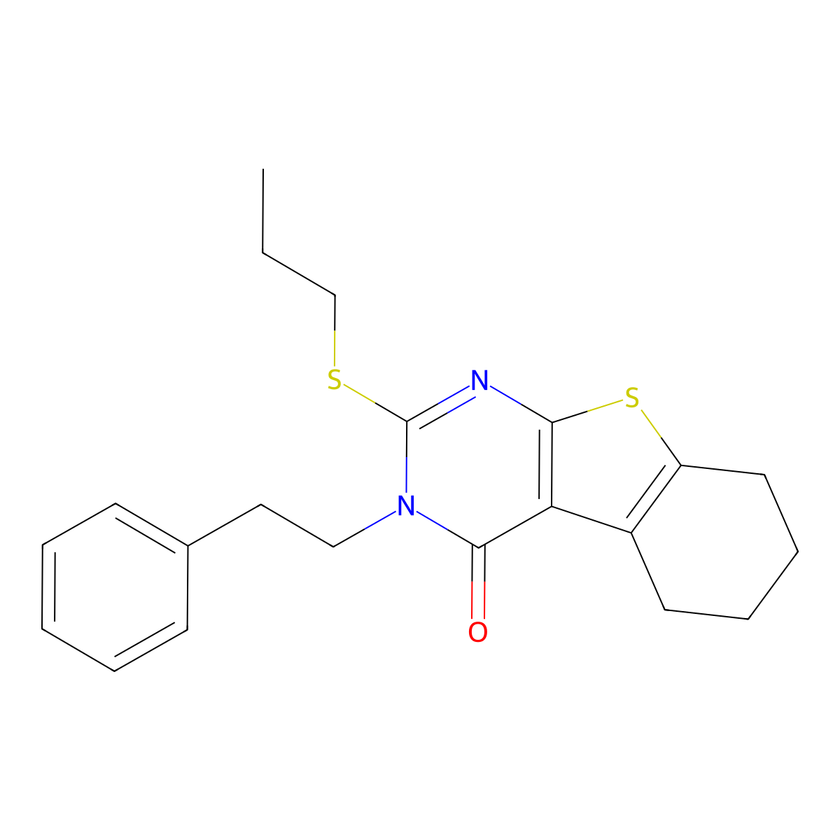 3-(2-phenylethyl)-2-(propylsulfanyl)-5,6,7,8-tetrahydro[1]benzothieno[2,3-d]pyrimidin-4(3H)-one molecular structure, CAS 351161-87-0