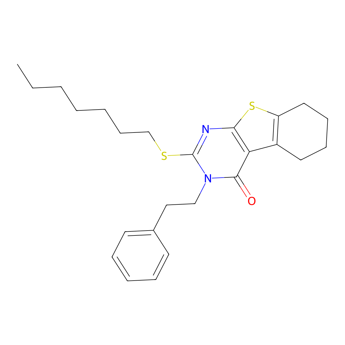 2-(heptylsulfanyl)-3-(2-phenylethyl)-5,6,7,8-tetrahydro[1]benzothieno[2,3-d]pyrimidin-4(3H)-one molecular structure, CAS 351161-90-5