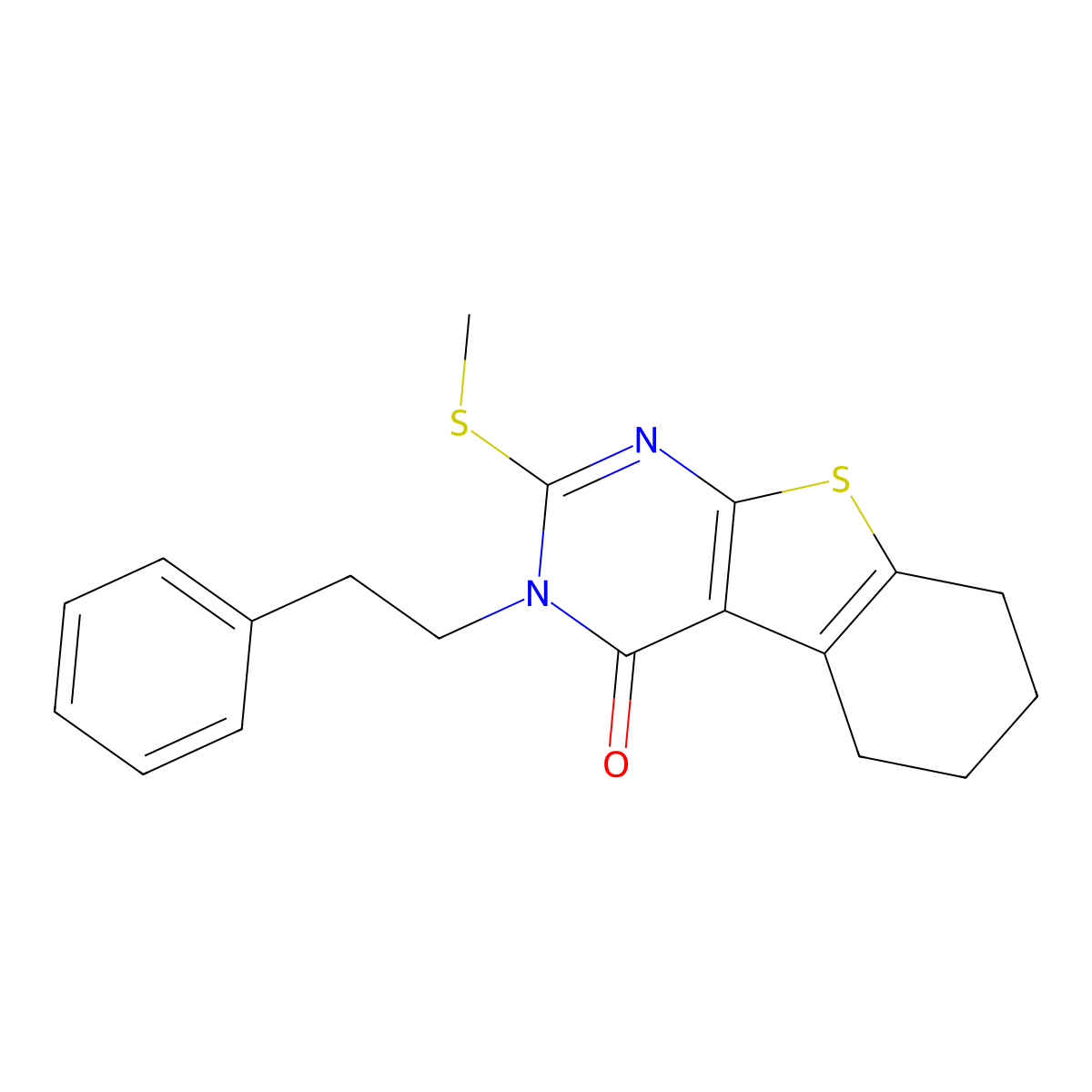 2-(methylsulfanyl)-3-(2-phenylethyl)-5,6,7,8-tetrahydro[1]benzothieno[2,3-d]pyrimidin-4(3H)-one molecular structure, CAS 351162-08-8
