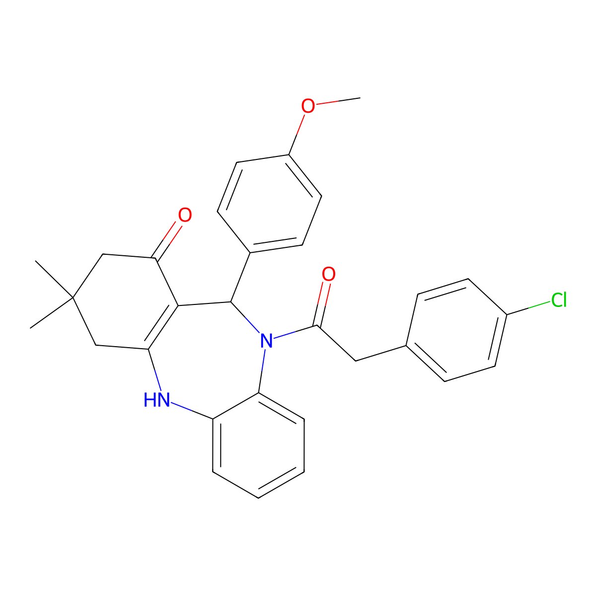 5-[2-(4-Chlorophenyl)acetyl]-6-(4-methoxyphenyl)-9,9-dimethyl-6,8,10,11-tetrahydrobenzo[b][1,4]benzodiazepin-7-one molecular structure, CAS 351162-16-8