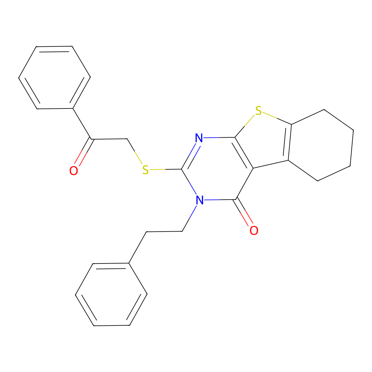 2-[(2-oxo-2-phenylethyl)sulfanyl]-3-(2-phenylethyl)-5,6,7,8-tetrahydro[1]benzothieno[2,3-d]pyrimidin-4(3H)-one molecular structure, CAS 351162-18-0