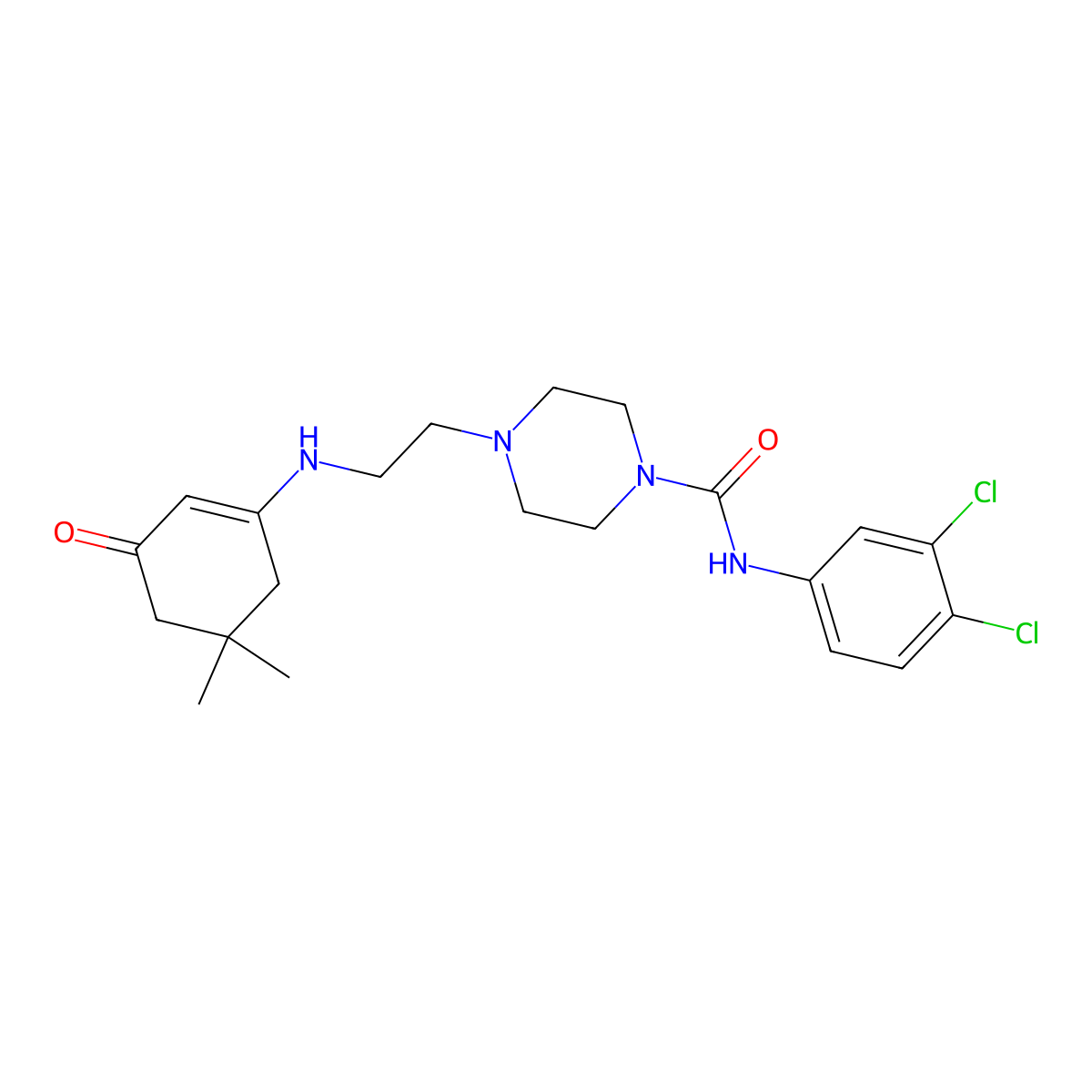 N-(3,4-dichlorophenyl)-4-{2-[(5,5-dimethyl-3-oxocyclohex-1-en-1-yl)amino]ethyl}piperazine-1-carboxamide molecular structure, CAS 351162-29-3
