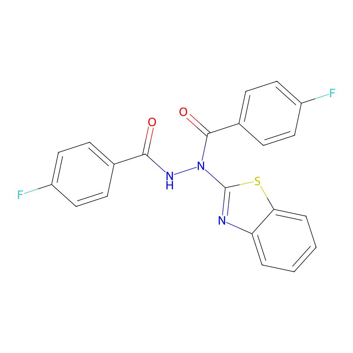 N'-(1,3-benzothiazol-2-yl)-4-fluoro-N'-(4-fluorobenzoyl)benzohydrazide molecular structure, CAS 351162-38-4