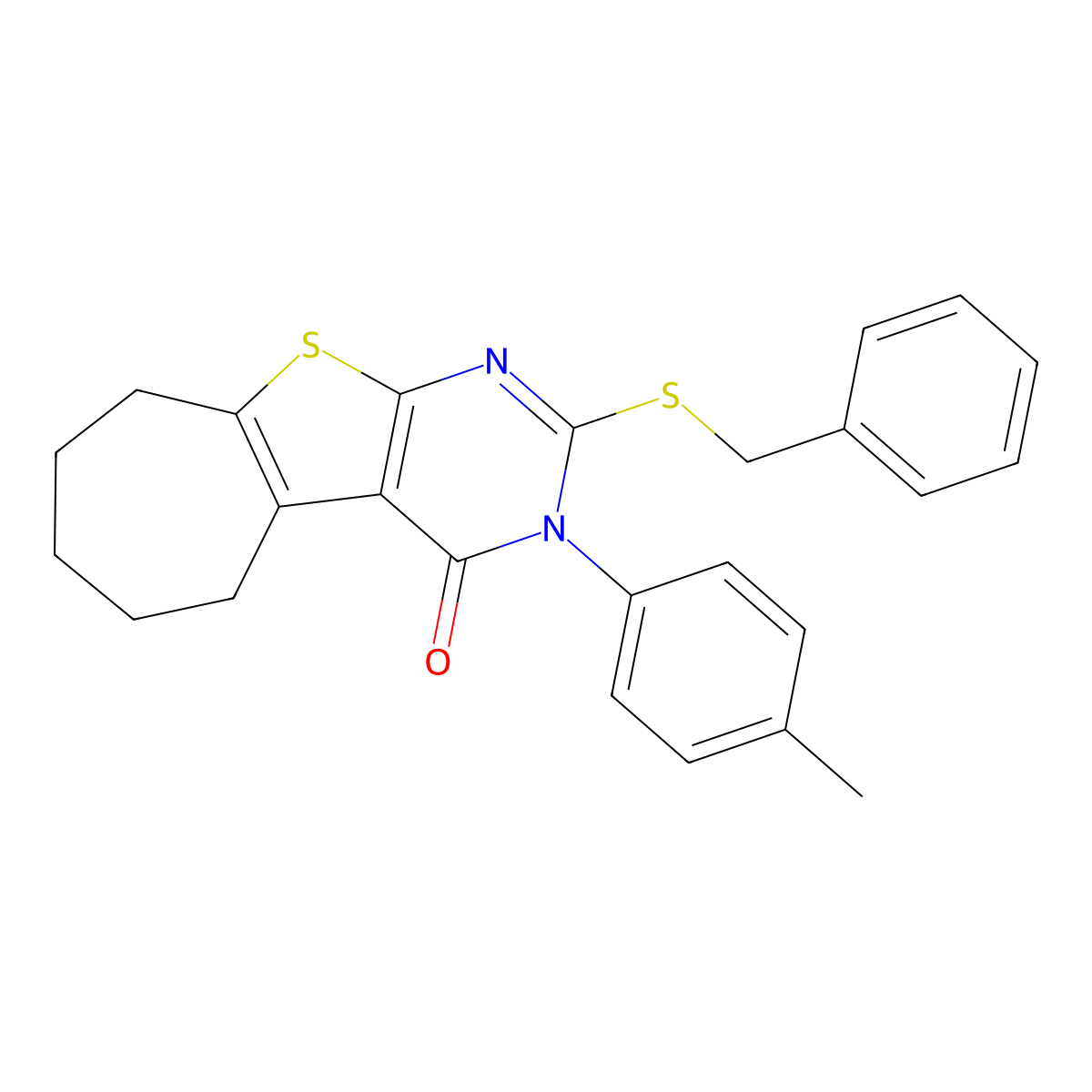 2-(benzylsulfanyl)-3-(4-methylphenyl)-3,5,6,7,8,9-hexahydro-4H-cyclohepta[4,5]thieno[2,3-d]pyrimidin-4-one molecular structure, CAS 351162-40-8