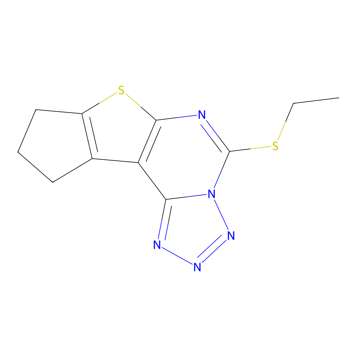 5-(ethylthio)-9,10-dihydro-8H-cyclopenta[4,5]thieno[3,2-e]tetrazolo[1,5-c]pyrimidine molecular structure, CAS 351162-43-1
