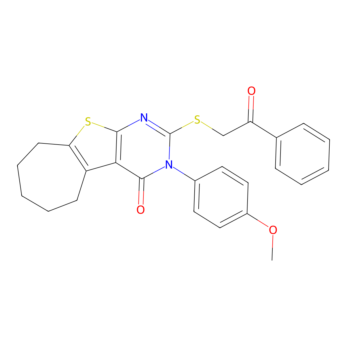 3-(4-methoxyphenyl)-2-[(2-oxo-2-phenylethyl)sulfanyl]-3,5,6,7,8,9-hexahydro-4H-cyclohepta[4,5]thieno[2,3-d]pyrimidin-4-one molecular structure, CAS 351162-58-8