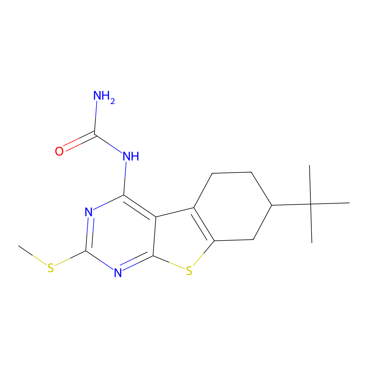 (7-Tert-butyl-2-methylsulfanyl-5,6,7,8-tetrahydro-[1]benzothiolo[2,3-d]pyrimidin-4-yl)urea molecular structure, CAS 351162-74-8