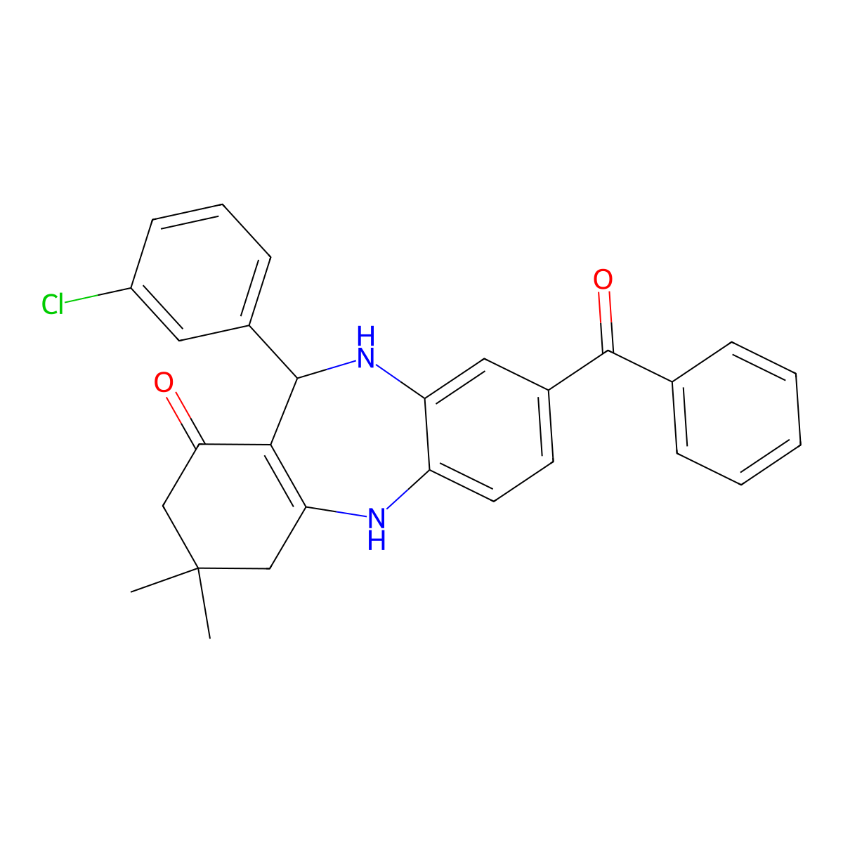 3-benzoyl-6-(3-chlorophenyl)-9,9-dimethyl-6,8,10,11-tetrahydro-5H-benzo[b][1,4]benzodiazepin-7-one molecular structure, CAS 351162-75-9