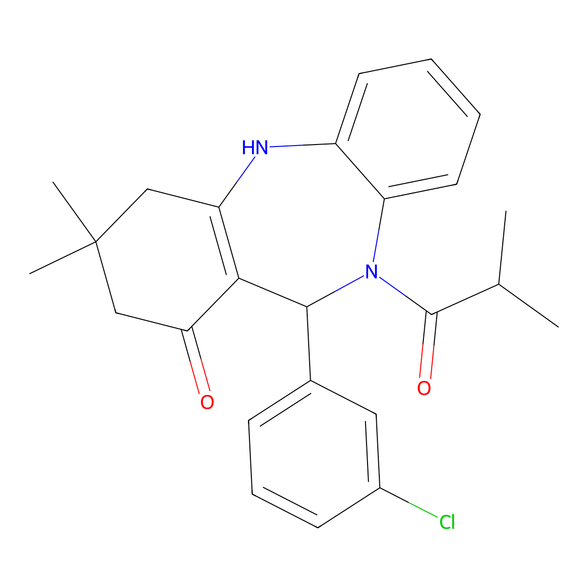 11-(3-chlorophenyl)-3,3-dimethyl-10-(2-methylpropanoyl)-2,3,4,5,10,11-hexahydro-1H-dibenzo[b,e][1,4]diazepin-1-one molecular structure, CAS 351162-77-1