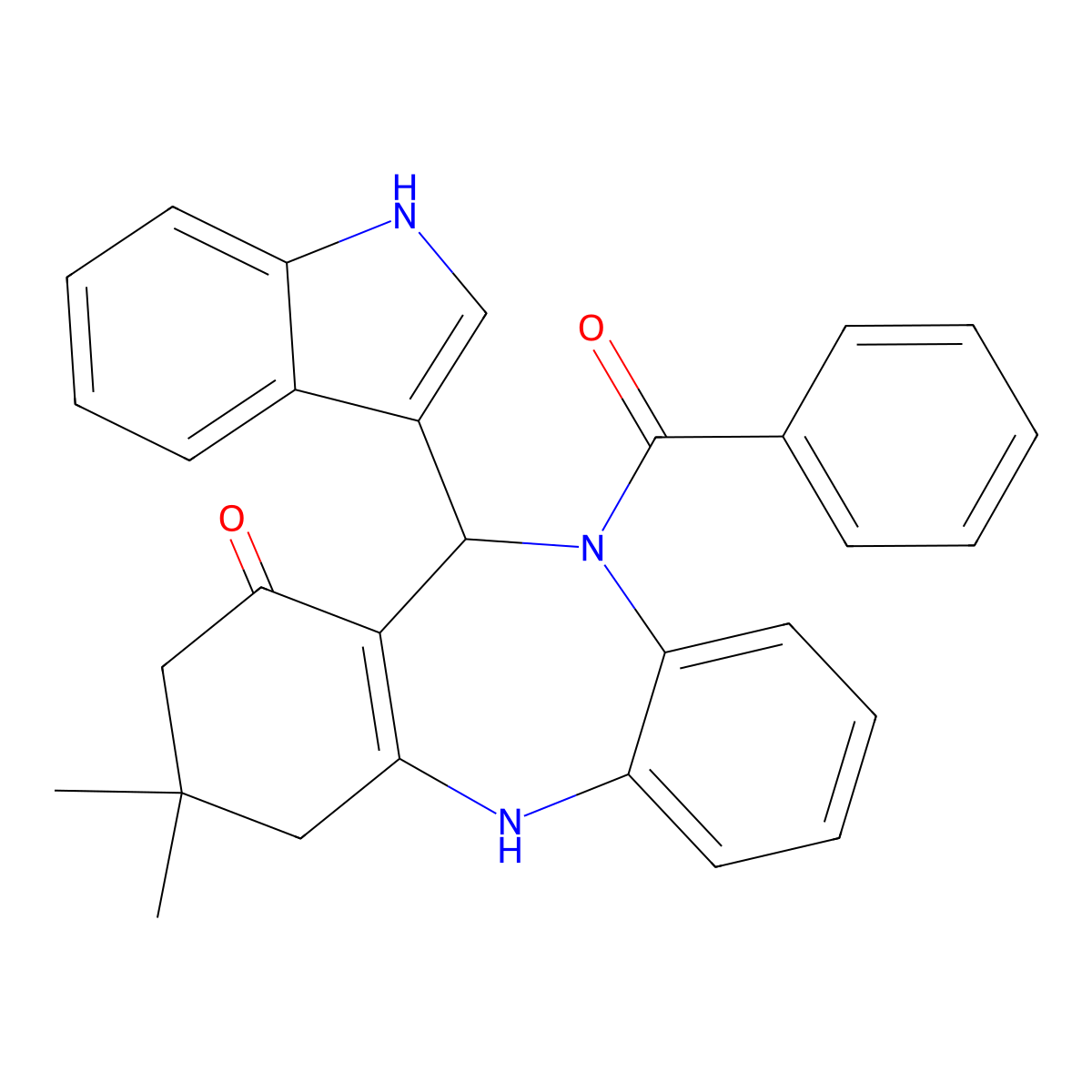5-benzoyl-6-(1H-indol-3-yl)-9,9-dimethyl-6,8,10,11-tetrahydrobenzo[b][1,4]benzodiazepin-7-one molecular structure, CAS 351162-83-9