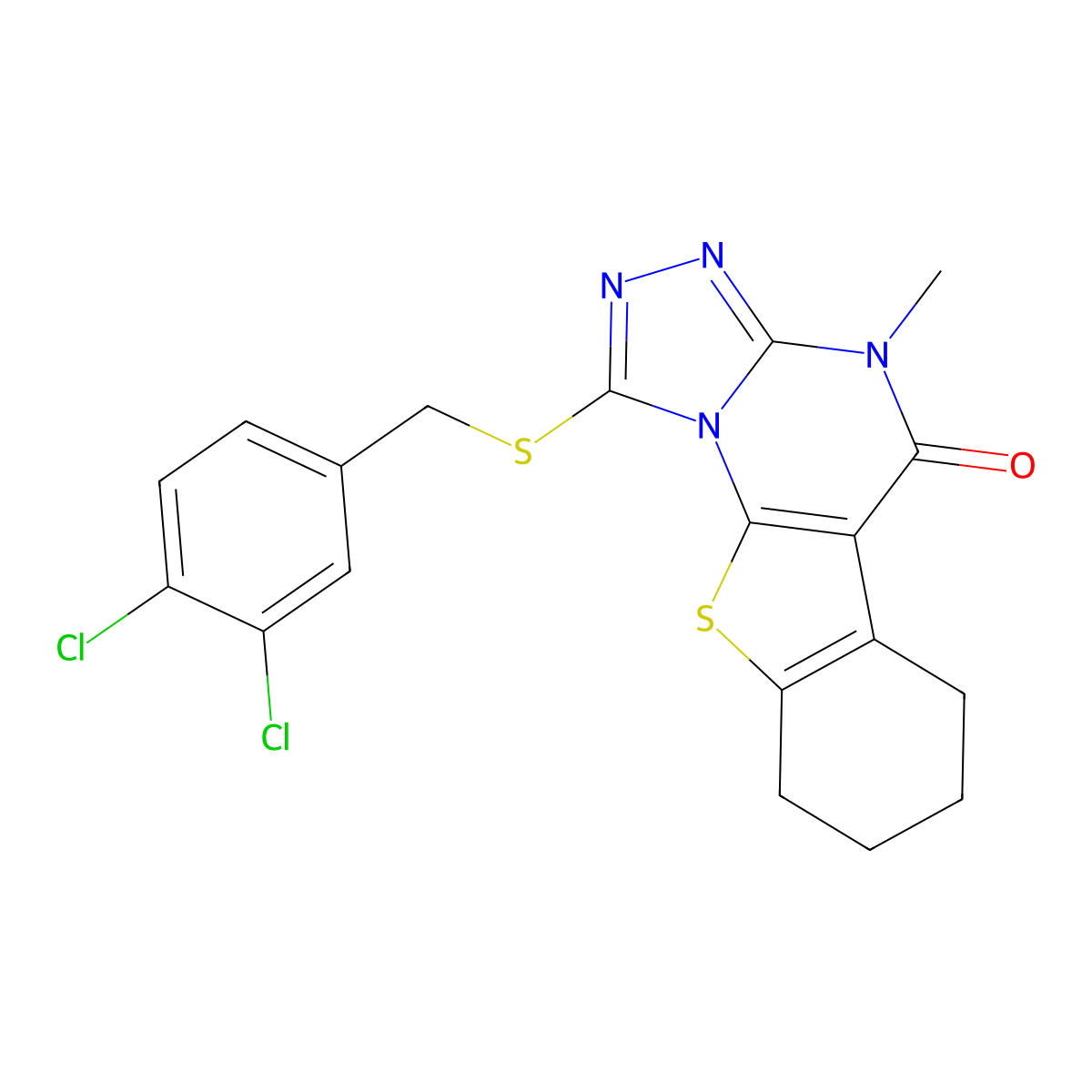 1-((3,4-dichlorobenzyl)thio)-4-methyl-6,7,8,9-tetrahydrobenzo[4,5]thieno[3,2-e][1,2,4]triazolo[4,3-a]pyrimidin-5(4H)-one molecular structure, CAS 351162-86-2