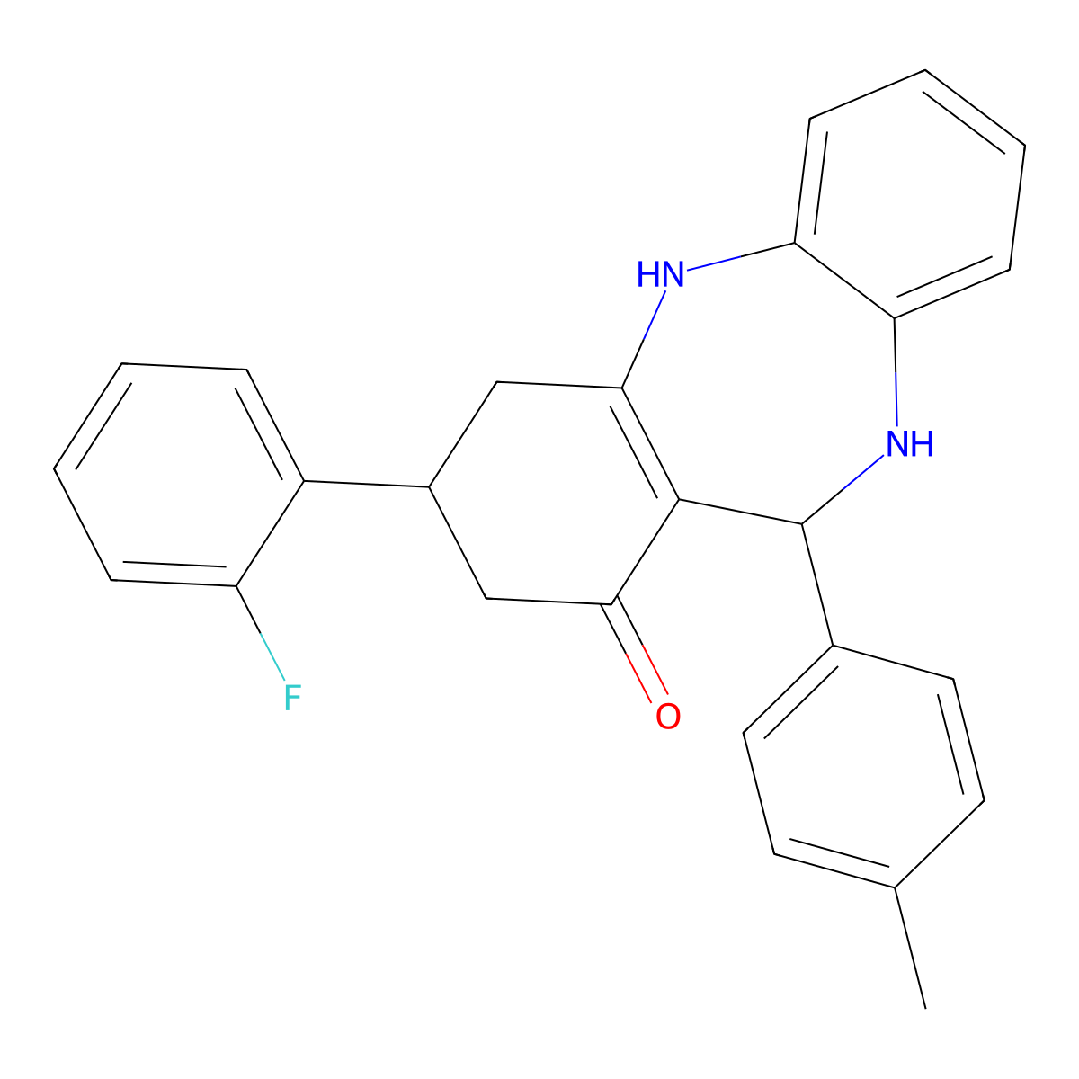 9-(2-Fluorophenyl)-6-(4-methylphenyl)-5,6,8,9,10,11-hexahydrobenzo[b][1,4]benzodiazepin-7-one molecular structure, CAS 351162-93-1