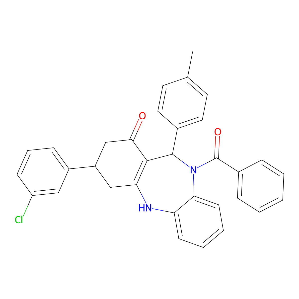5-benzoyl-9-(3-chlorophenyl)-6-(4-methylphenyl)-8,9,10,11-tetrahydro-6H-benzo[b][1,4]benzodiazepin-7-one molecular structure, CAS 351162-97-5