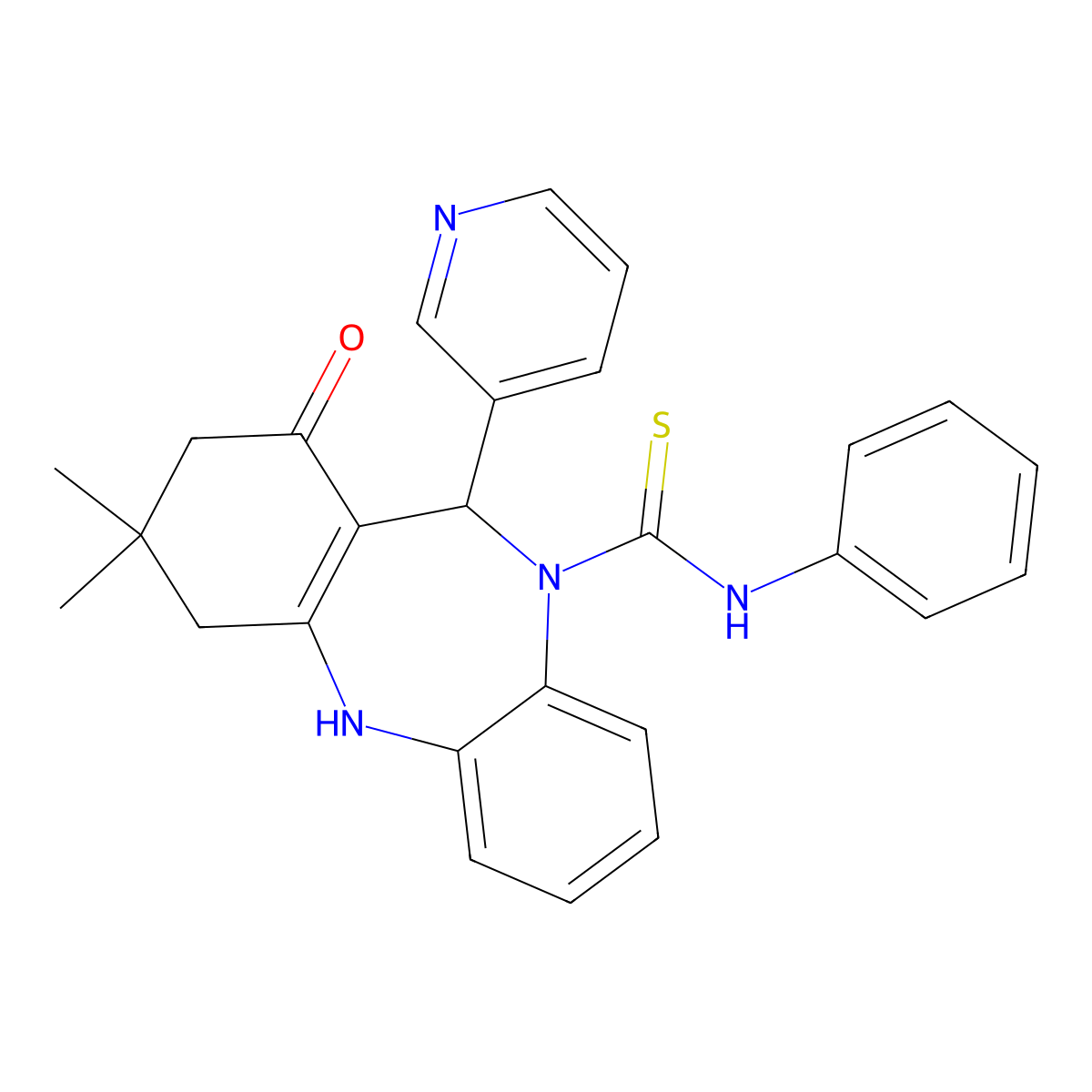 9,9-dimethyl-7-oxo-N-phenyl-6-pyridin-3-yl-6,8,10,11-tetrahydrobenzo[b][1,4]benzodiazepine-5-carbothioamide molecular structure, CAS 351163-08-1