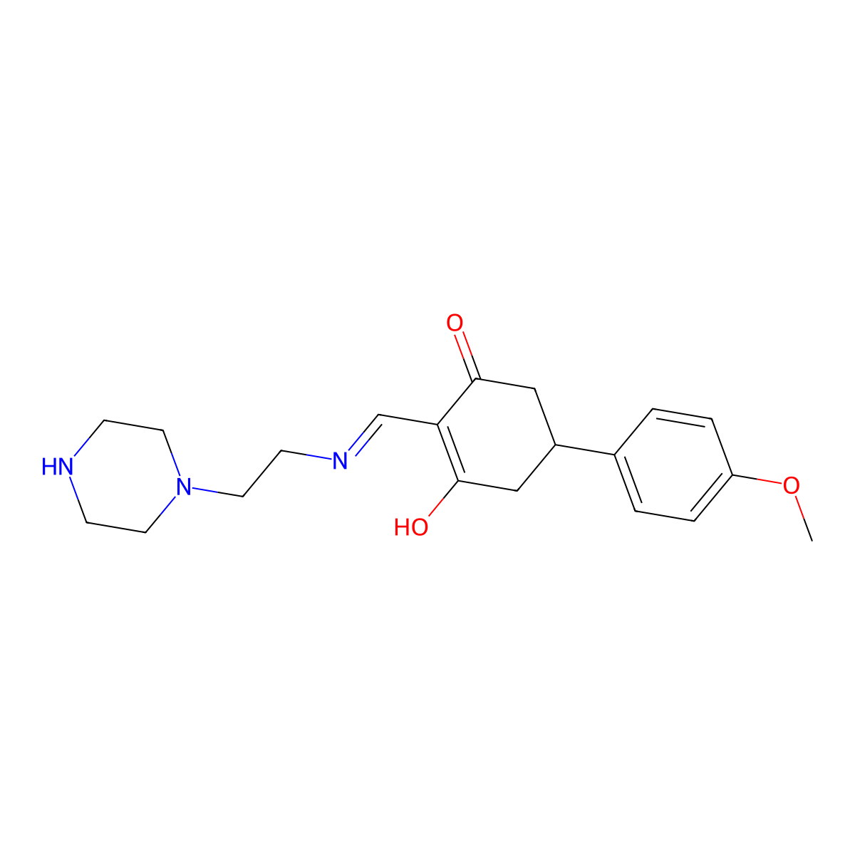 5-(4-Methoxyphenyl)-2-[(2-piperazin-1-ylethylamino)methylidene]cyclohexane-1,3-dione molecular structure, CAS 351163-56-9