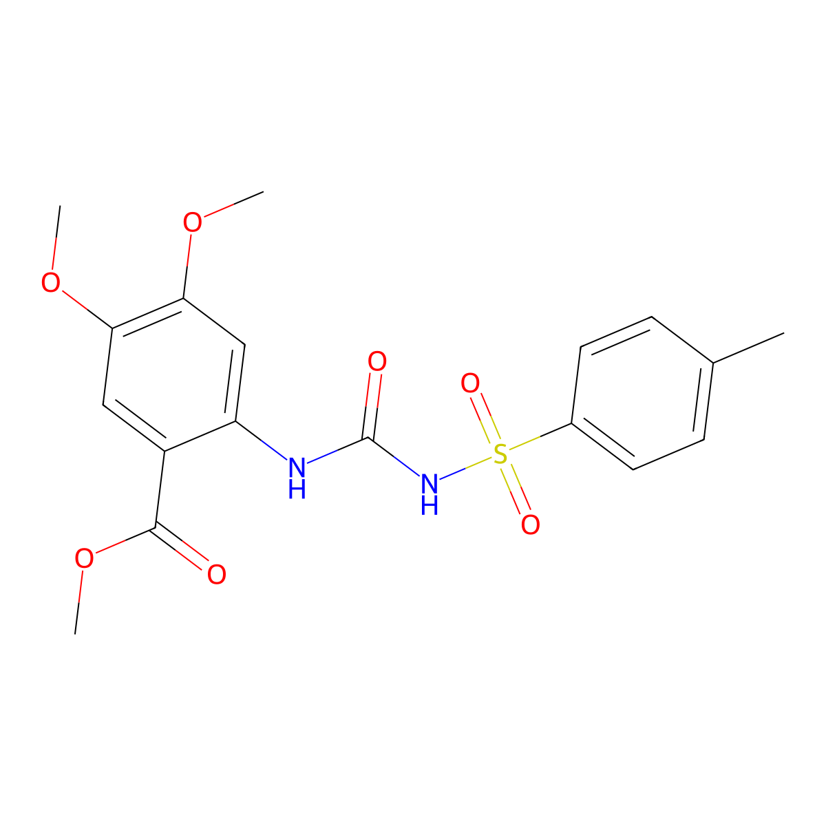 Methyl 4,5-dimethoxy-2-((N-((4-methylphenyl)sulfonyl)carbamoyl)amino)benzoate molecular structure, CAS 351163-72-9