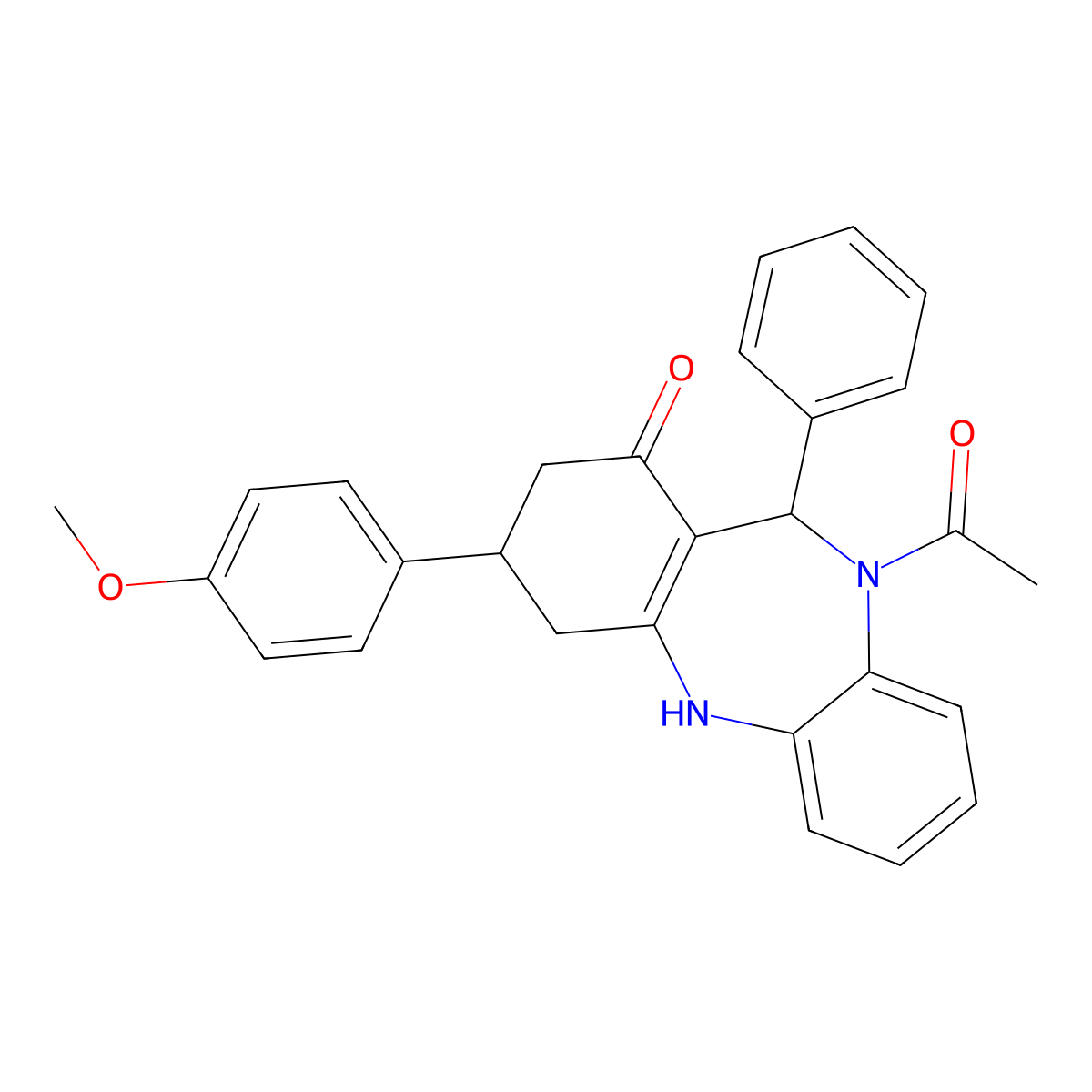 5-acetyl-9-(4-methoxyphenyl)-6-phenyl-8,9,10,11-tetrahydro-6H-benzo[b][1,4]benzodiazepin-7-one molecular structure, CAS 351164-50-6