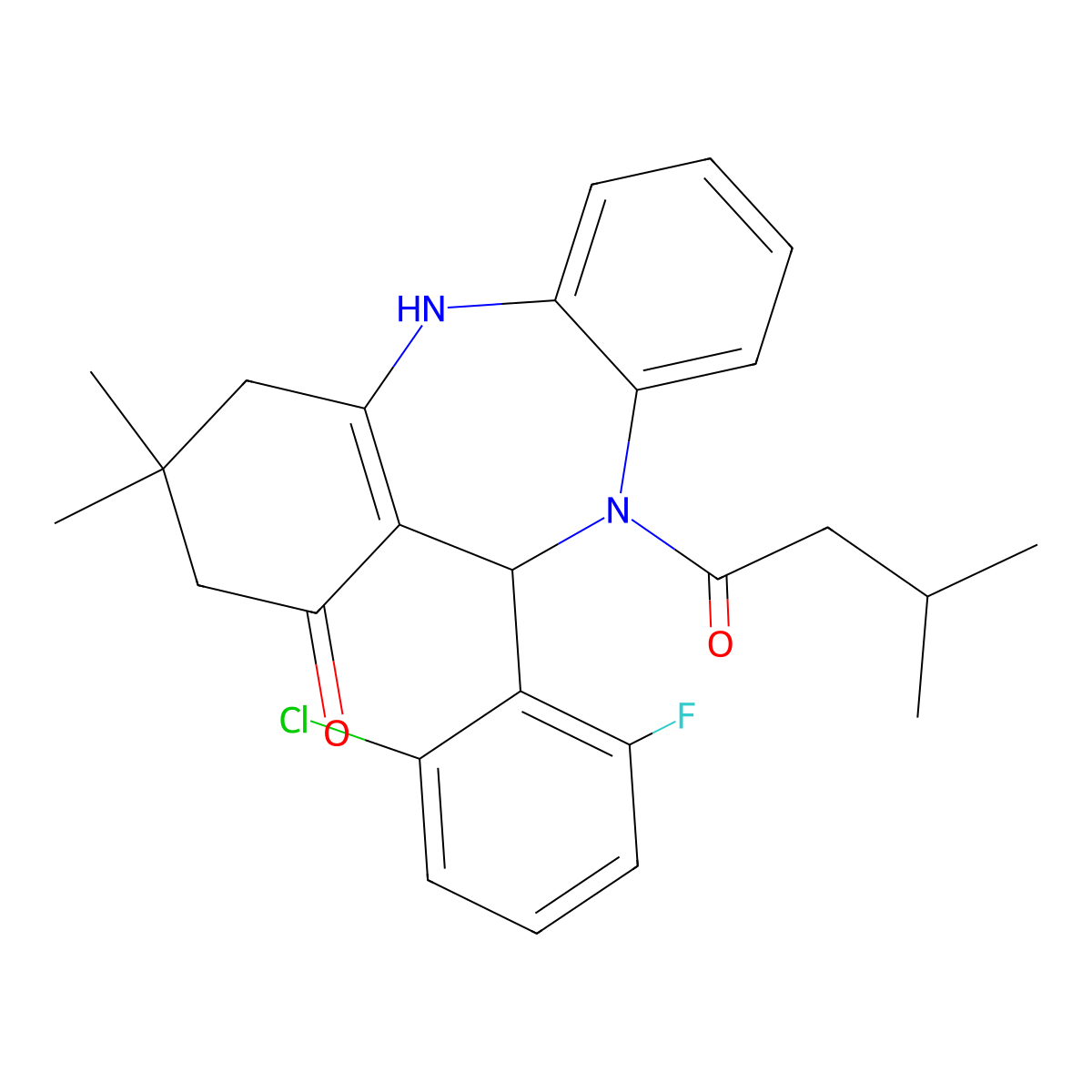 6-(2-Chloro-6-fluorophenyl)-9,9-dimethyl-5-(3-methylbutanoyl)-6,8,10,11-tetrahydrobenzo[b][1,4]benzodiazepin-7-one molecular structure, CAS 351164-62-0