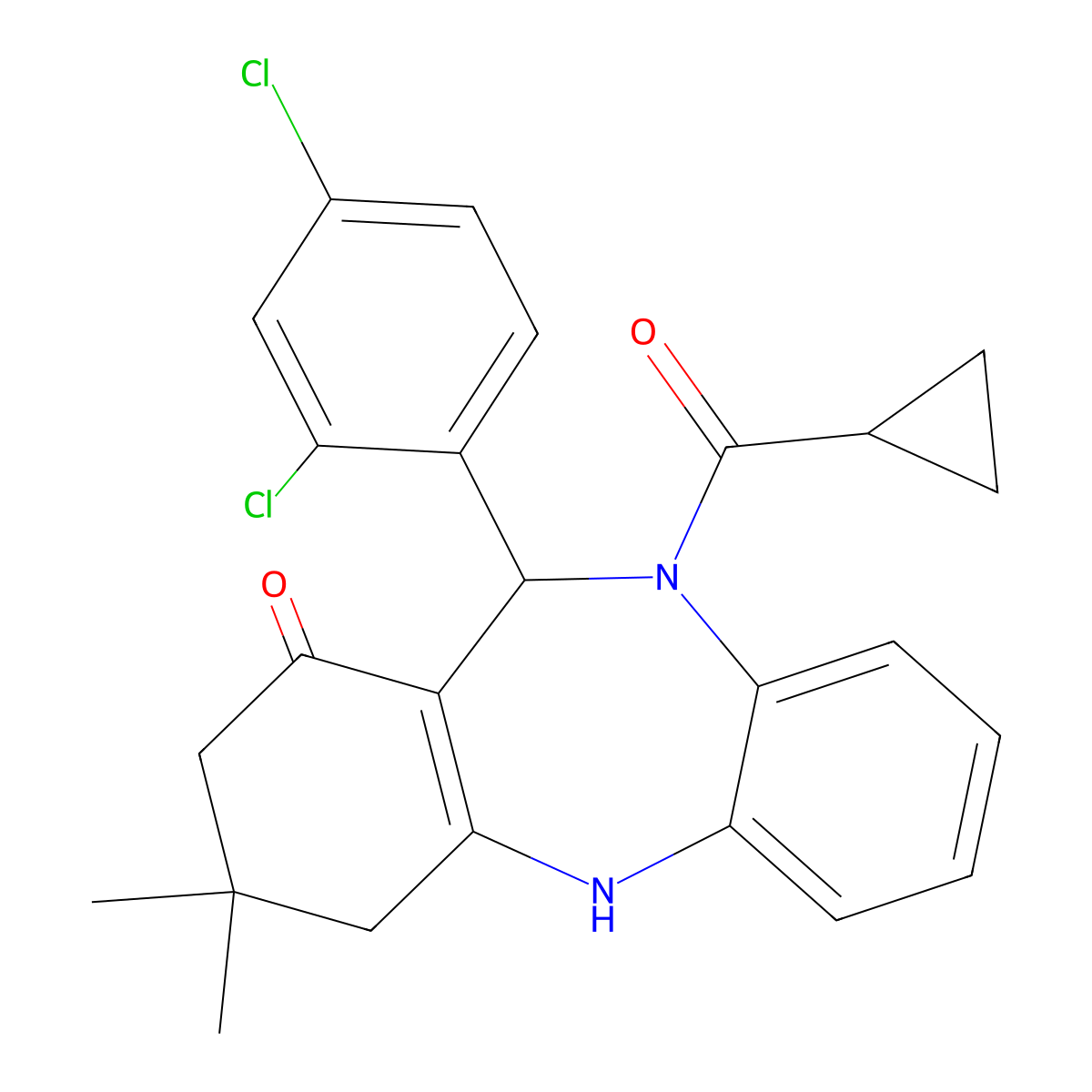 5-(Cyclopropanecarbonyl)-6-(2,4-dichlorophenyl)-9,9-dimethyl-6,8,10,11-tetrahydrobenzo[b][1,4]benzodiazepin-7-one molecular structure, CAS 351164-63-1