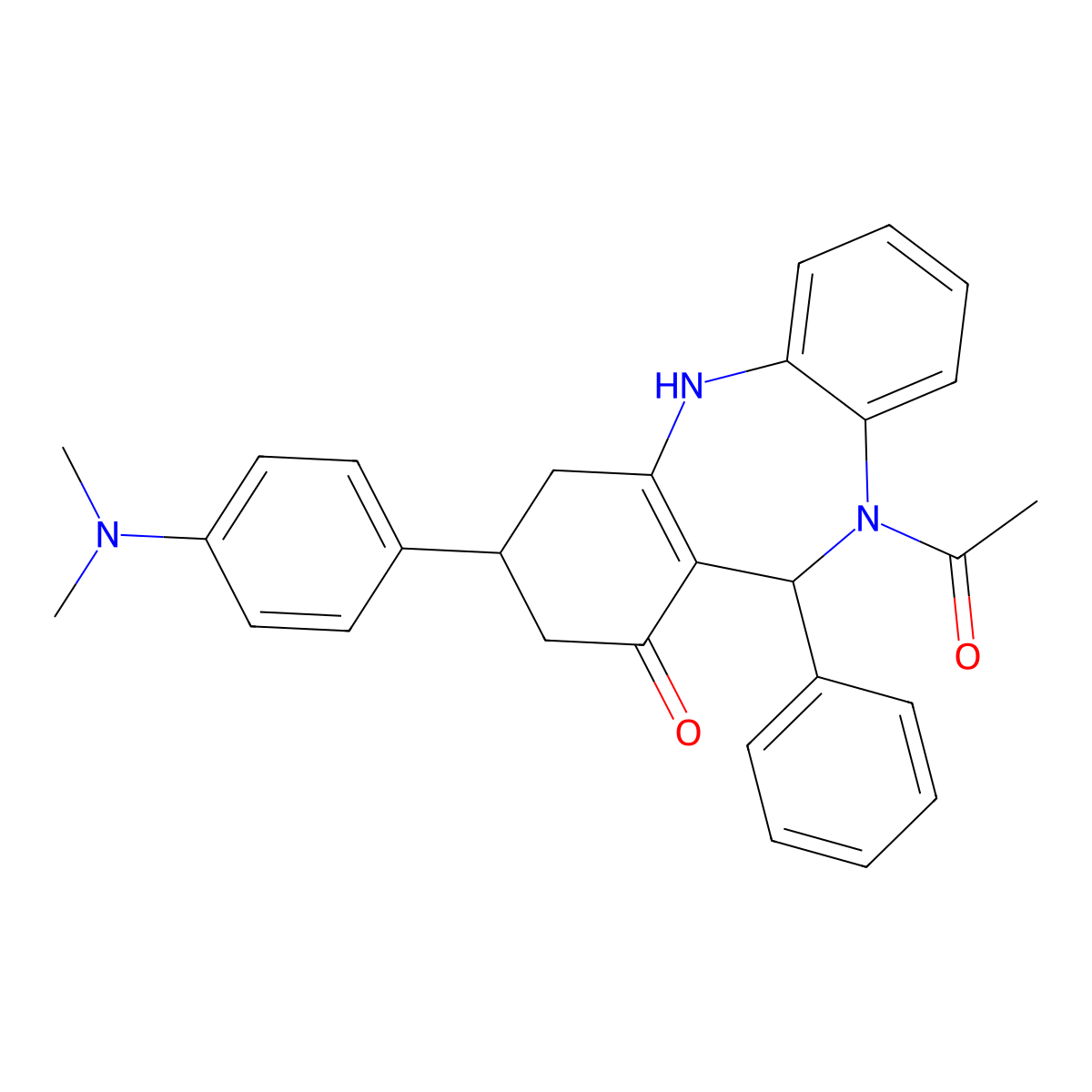 5-acetyl-9-(4-dimethylaminophenyl)-6-phenyl-8,9,10,11-tetrahydro-6H-benzo[b][1,4]benzodiazepin-7-one molecular structure, CAS 351164-85-7
