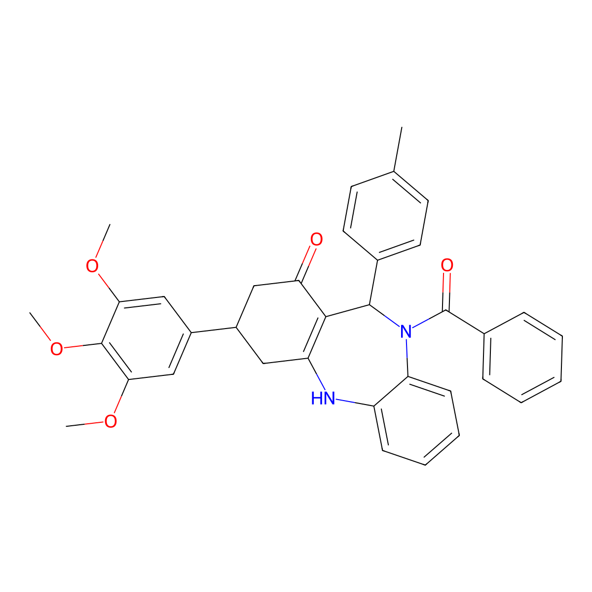 5-benzoyl-6-(4-methylphenyl)-9-(3,4,5-trimethoxyphenyl)-8,9,10,11-tetrahydro-6H-benzo[b][1,4]benzodiazepin-7-one molecular structure, CAS 351164-88-0