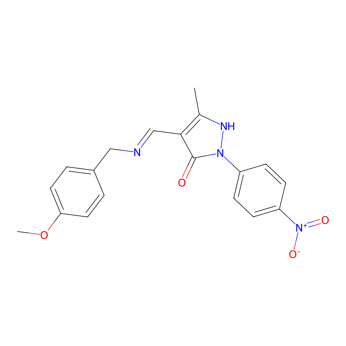 (4E)-4-[[(4-methoxyphenyl)methylamino]methylidene]-5-methyl-2-(4-nitrophenyl)pyrazol-3-one molecular structure, CAS 351165-53-2