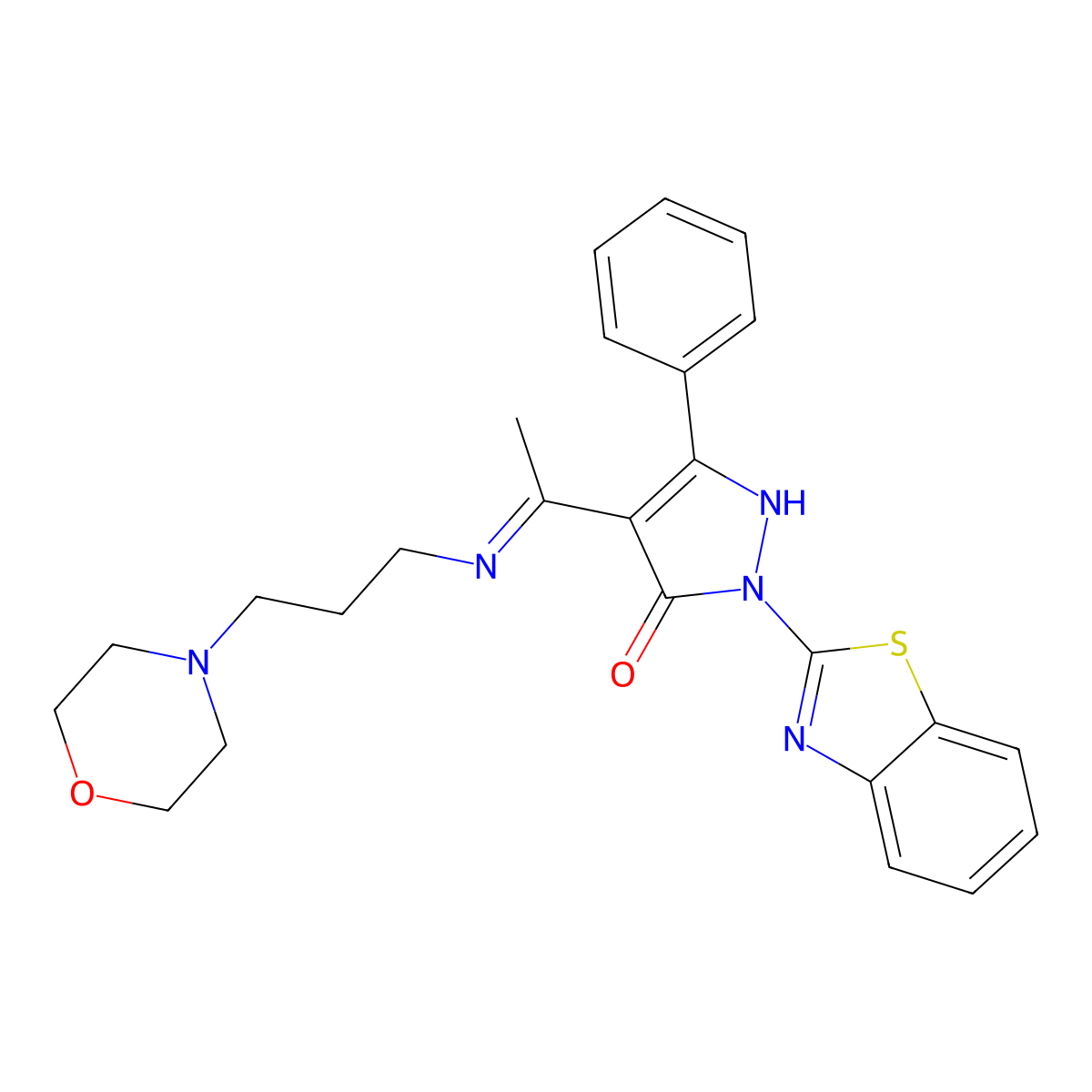 (4E)-2-(1,3-benzothiazol-2-yl)-4-(1-{[3-(morpholin-4-yl)propyl]amino}ethylidene)-5-phenyl-2,4-dihydro-3H-pyrazol-3-one molecular structure, CAS 351165-61-2