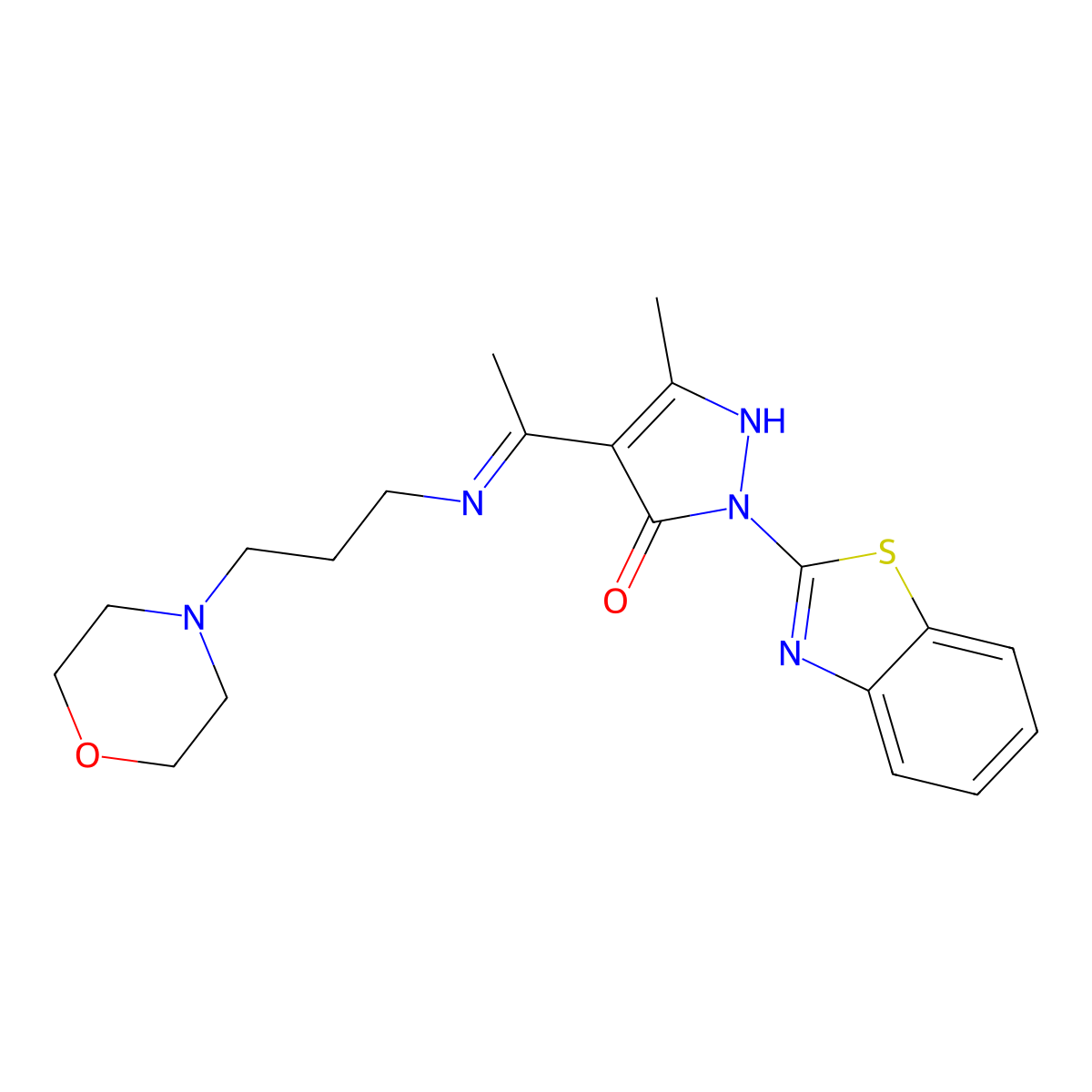 1-(1,3-benzothiazol-2-yl)-3-methyl-4-{(1Z)-N-[3-(morpholin-4-yl)propyl]ethanimidoyl}-1H-pyrazol-5-ol molecular structure, CAS 351165-65-6