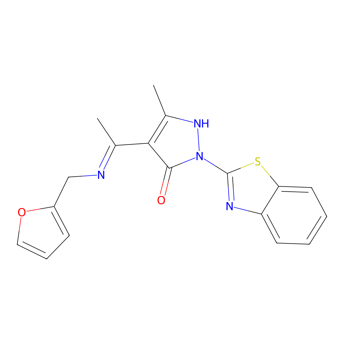 (4Z)-2-(1,3-benzothiazol-2-yl)-4-[1-(furan-2-ylmethylamino)ethylidene]-5-methylpyrazol-3-one molecular structure, CAS 351165-66-7