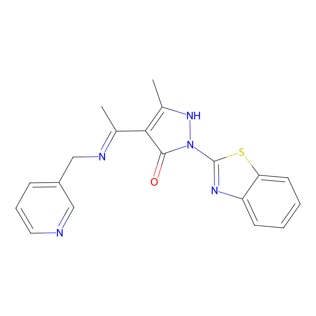 1-(1,3-benzothiazol-2-yl)-3-methyl-4-[(1Z)-N-(pyridin-3-ylmethyl)ethanimidoyl]-1H-pyrazol-5-ol molecular structure, CAS 351165-67-8