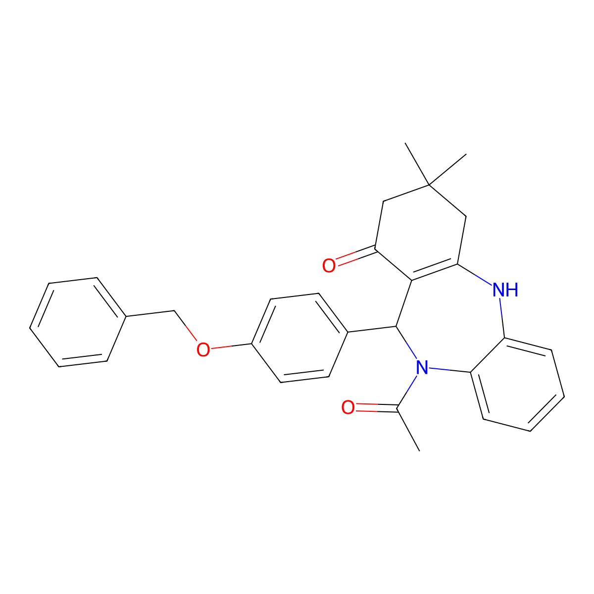 5-Acetyl-6-(4-benzyloxyphenyl)-9,9-dimethyl-6,8,10,11-tetrahydrobenzo[b][1,4]benzodiazepin-7-one molecular structure, CAS 351165-78-1