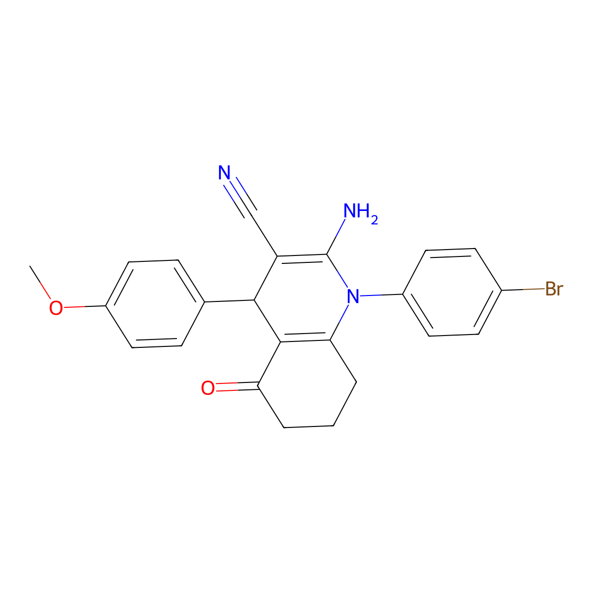 2-Amino-1-(4-bromophenyl)-4-(4-methoxyphenyl)-5-oxo-1,4,5,6,7,8-hexahydro-3-quinolinecarbonitrile molecular structure, CAS 351166-33-1