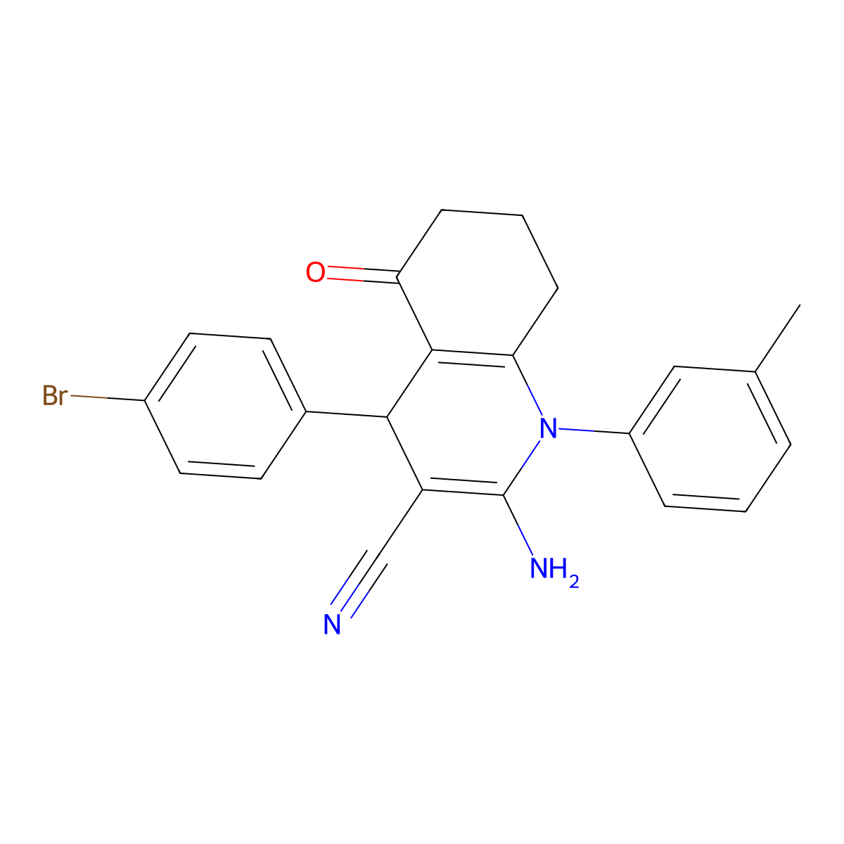 2-Amino-4-(4-bromophenyl)-1-(3-methylphenyl)-5-oxo-1,4,5,6,7,8-hexahydro-3-quinolinecarbonitrile molecular structure, CAS 351166-35-3