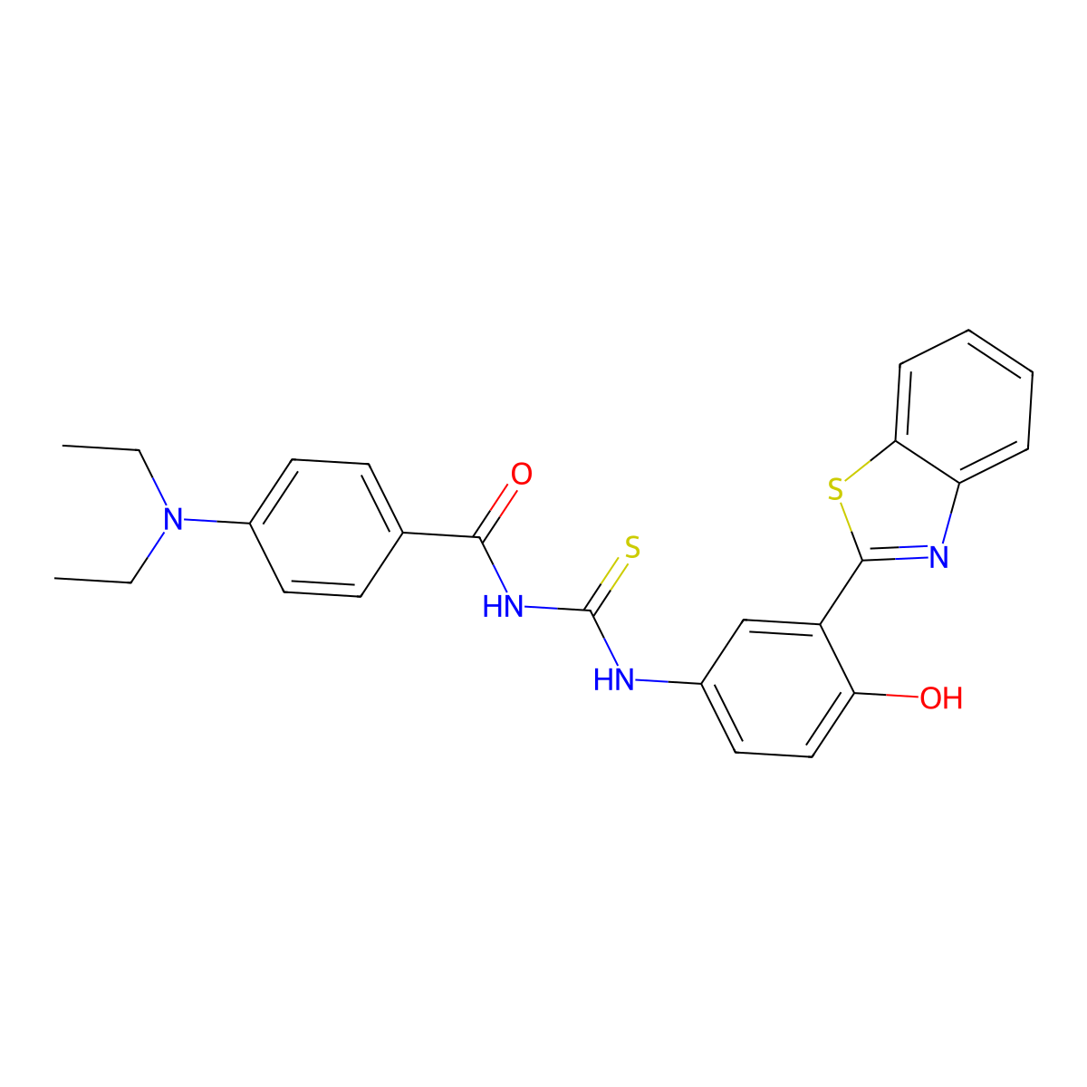 N-((3-(benzo[d]thiazol-2-yl)-4-hydroxyphenyl)carbamothioyl)-4-(diethylamino)benzamide molecular structure, CAS 351190-85-7