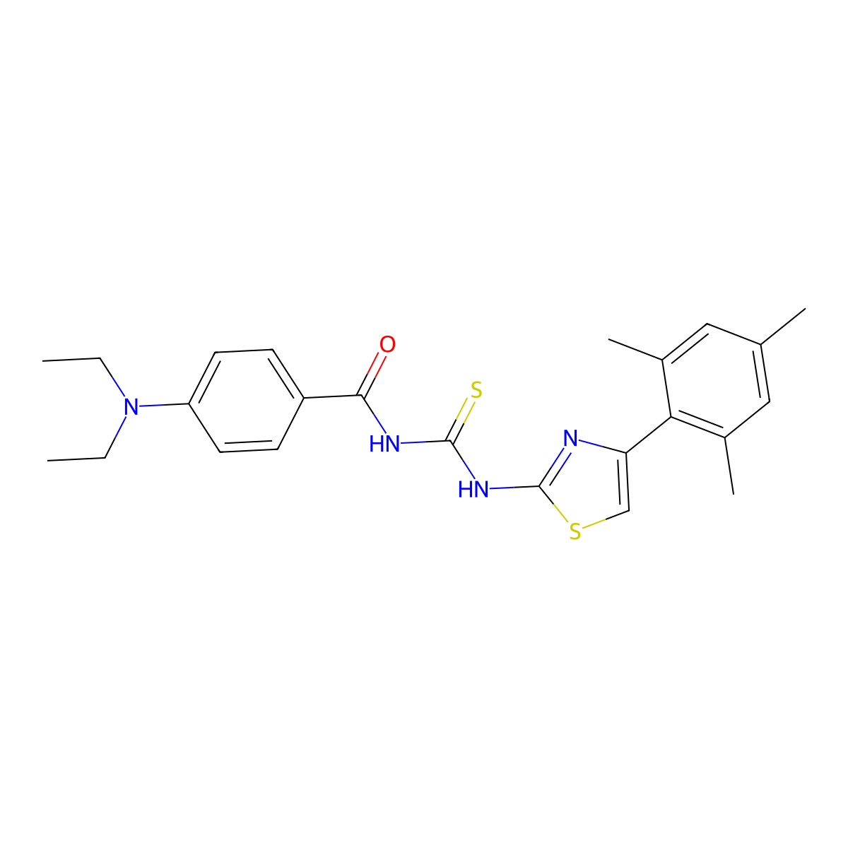 4-(diethylamino)-N-((4-mesitylthiazol-2-yl)carbamothioyl)benzamide molecular structure, CAS 351191-07-6